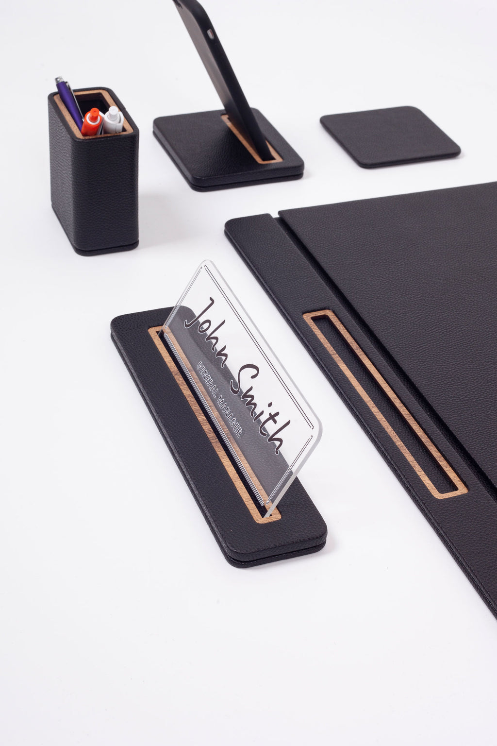 Alya Leather Desk Set 6 Pieces Covered Model Desk with Nameplate