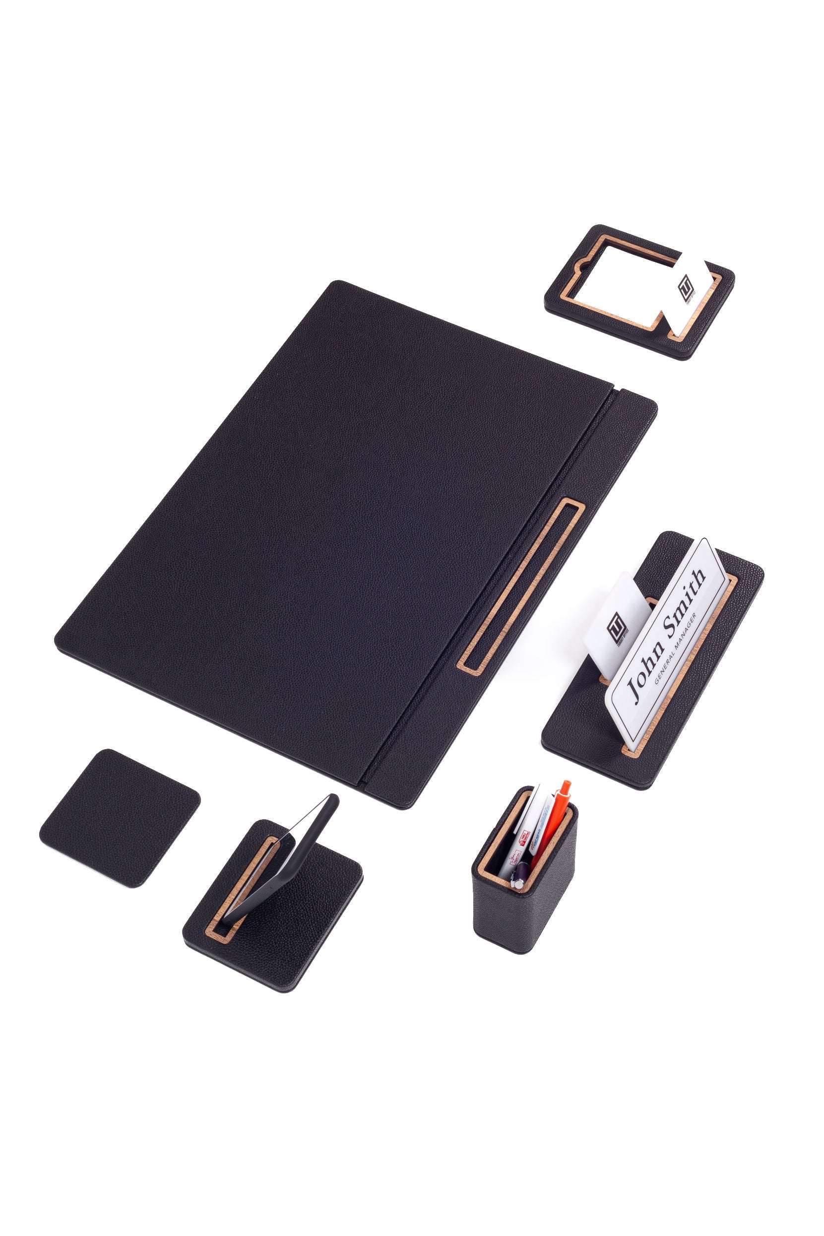 Sirus Leather Desk Set 6 Pieces Covered Model Desk With Nameplate