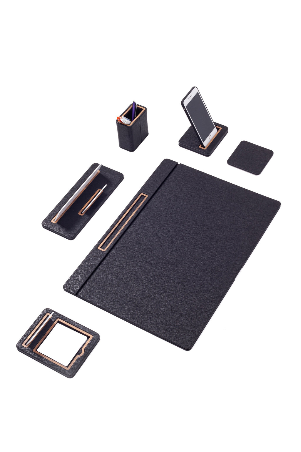 Sirus Leather Desk Set 6 Pieces Covered Model Desk With Nameplate