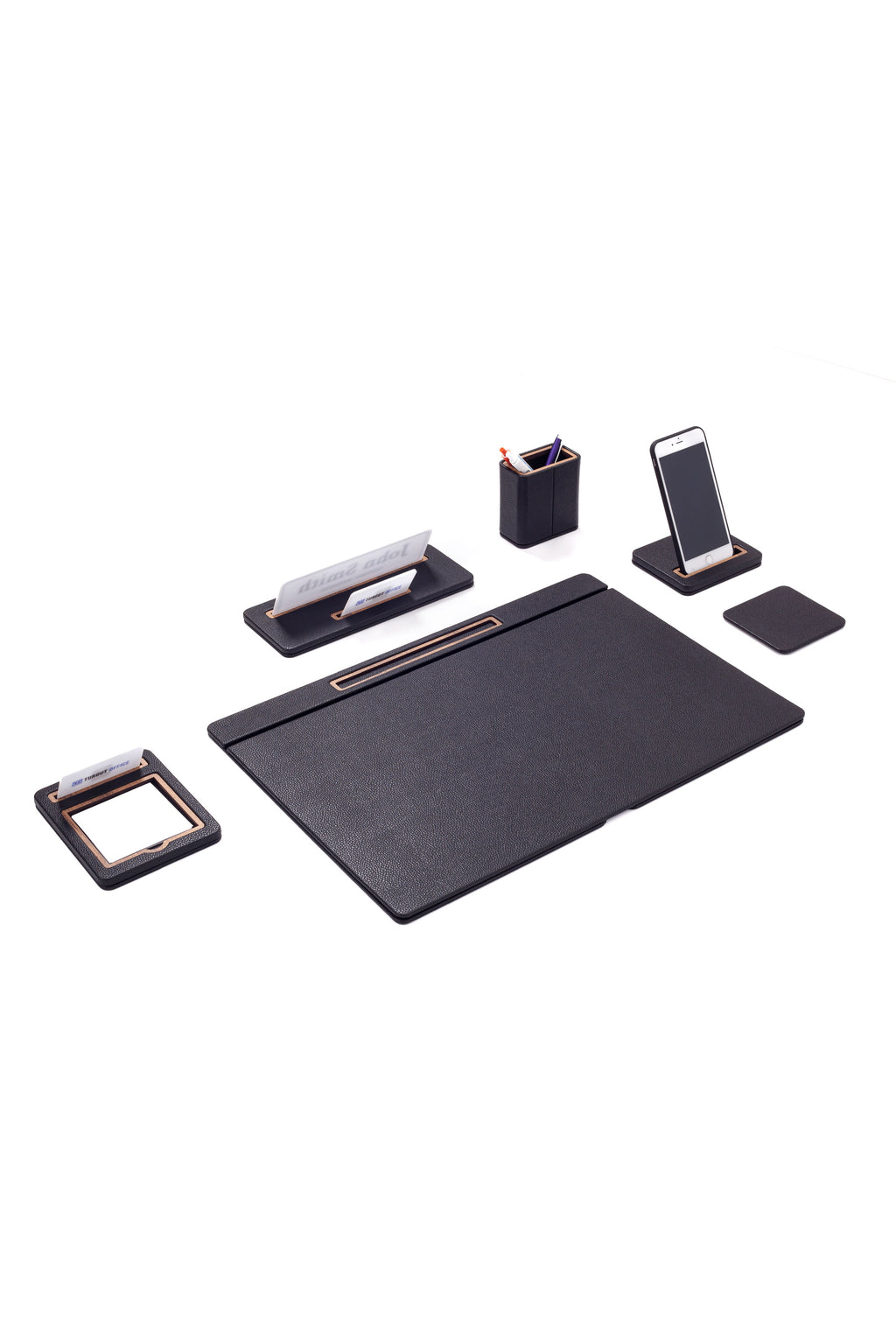 Sirus Leather Desk Set 6 Pieces Covered Model Desk With Nameplate