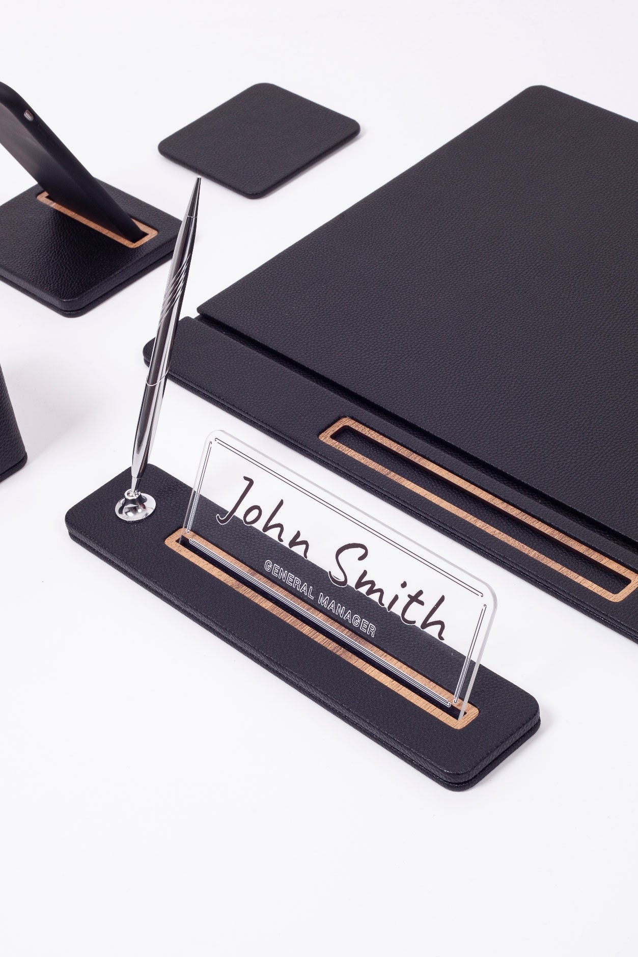 Lincoln Leather Desk Set 6 Piece Covered Model