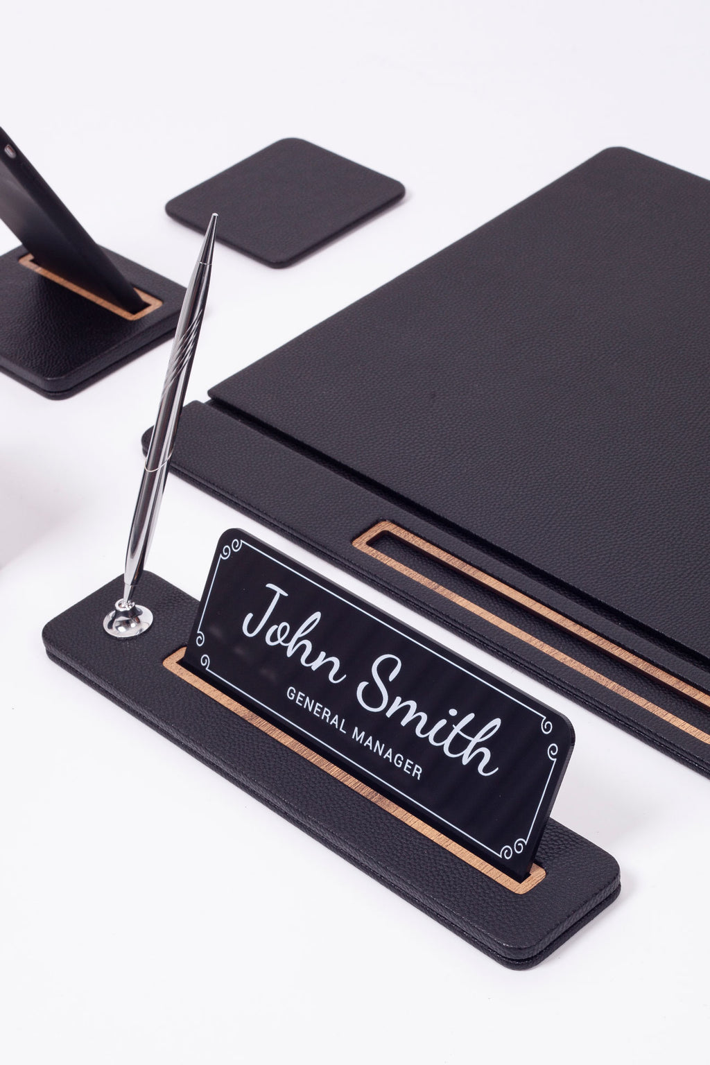 Lincoln Leather Desk Set 6 Piece Covered Model