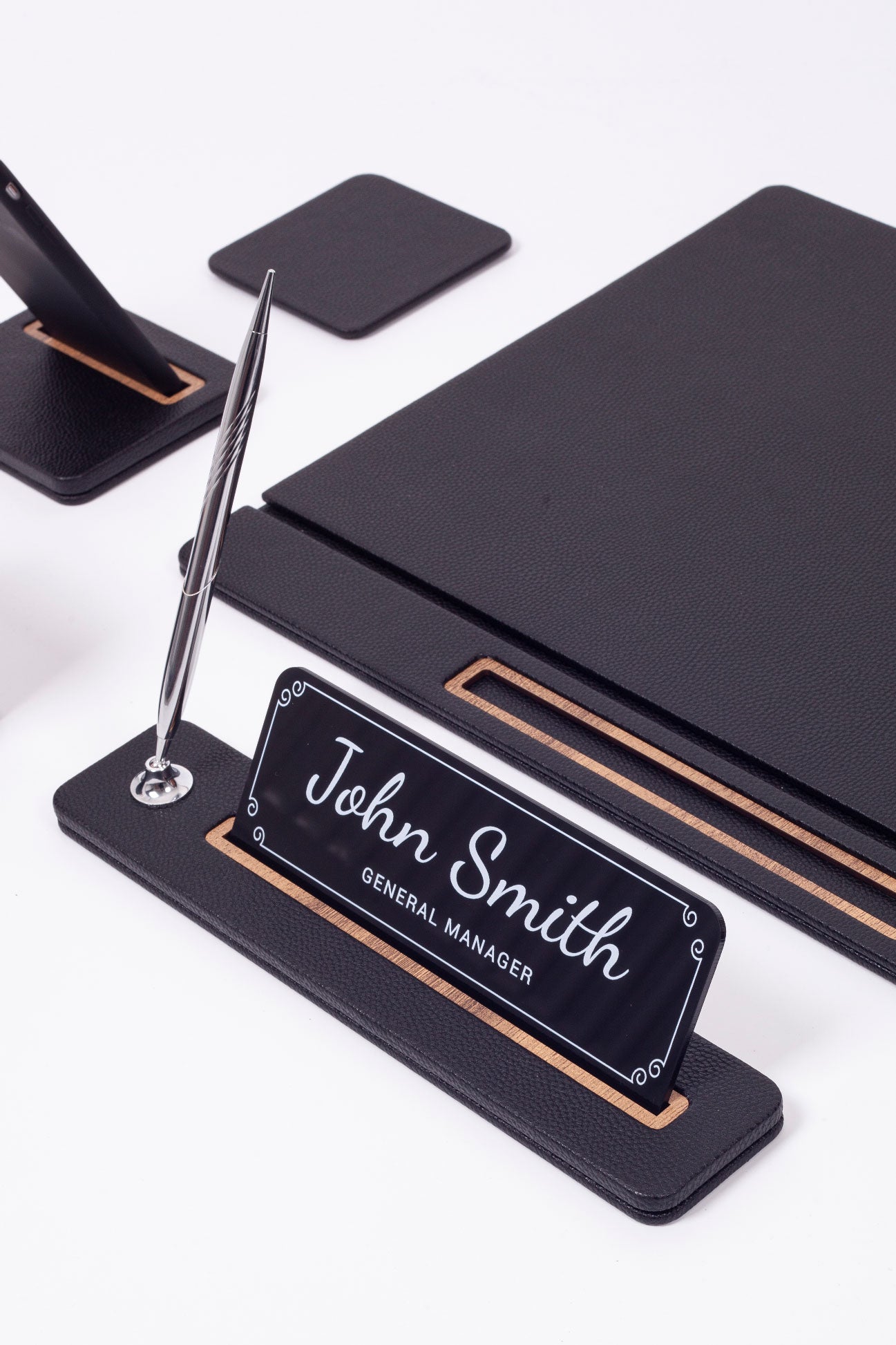 Lincoln Leather Desk Set 6 Piece Covered Model