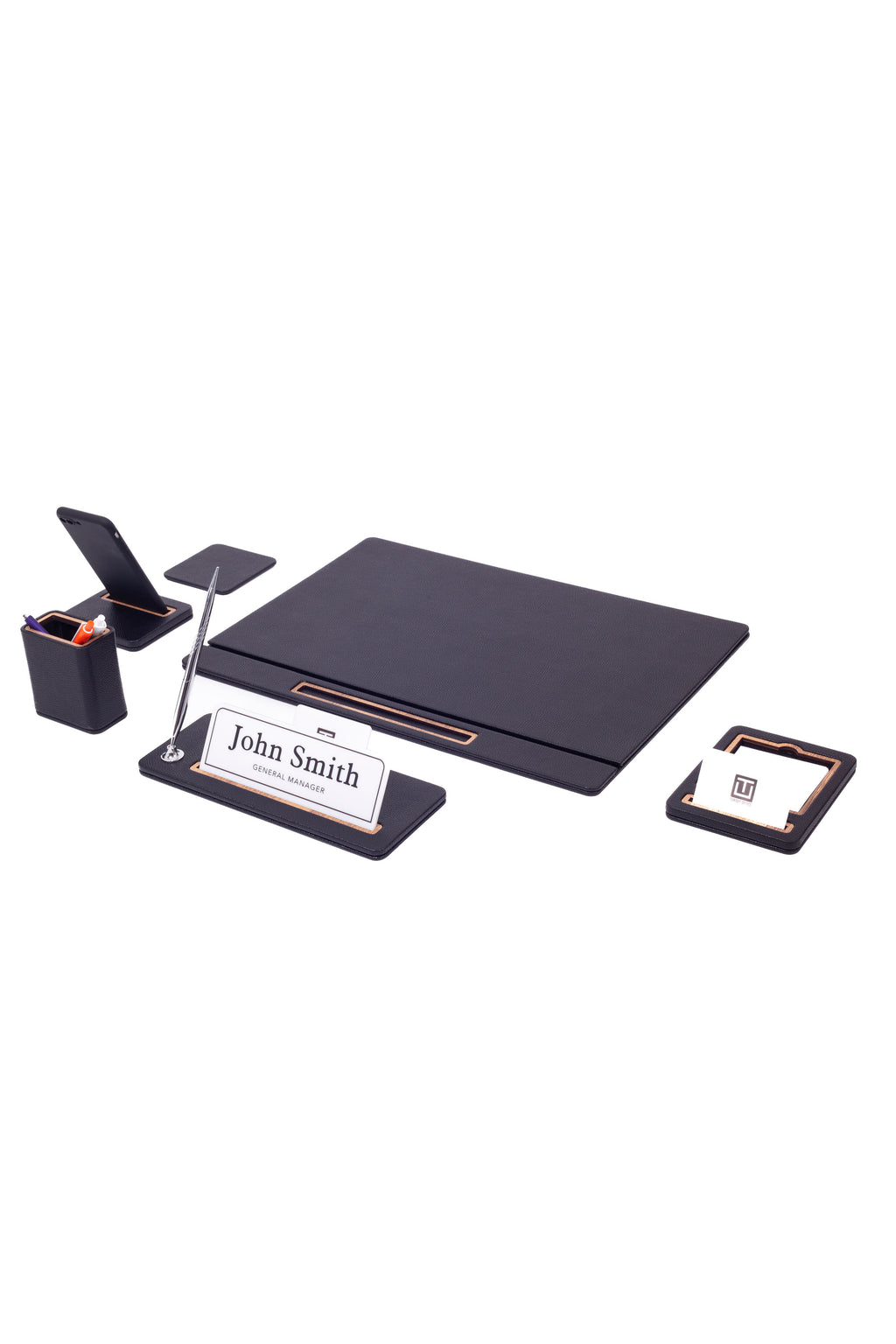 Cavalli Leather Desk Set 6 Pieces Covered Model Desk with Nameplate