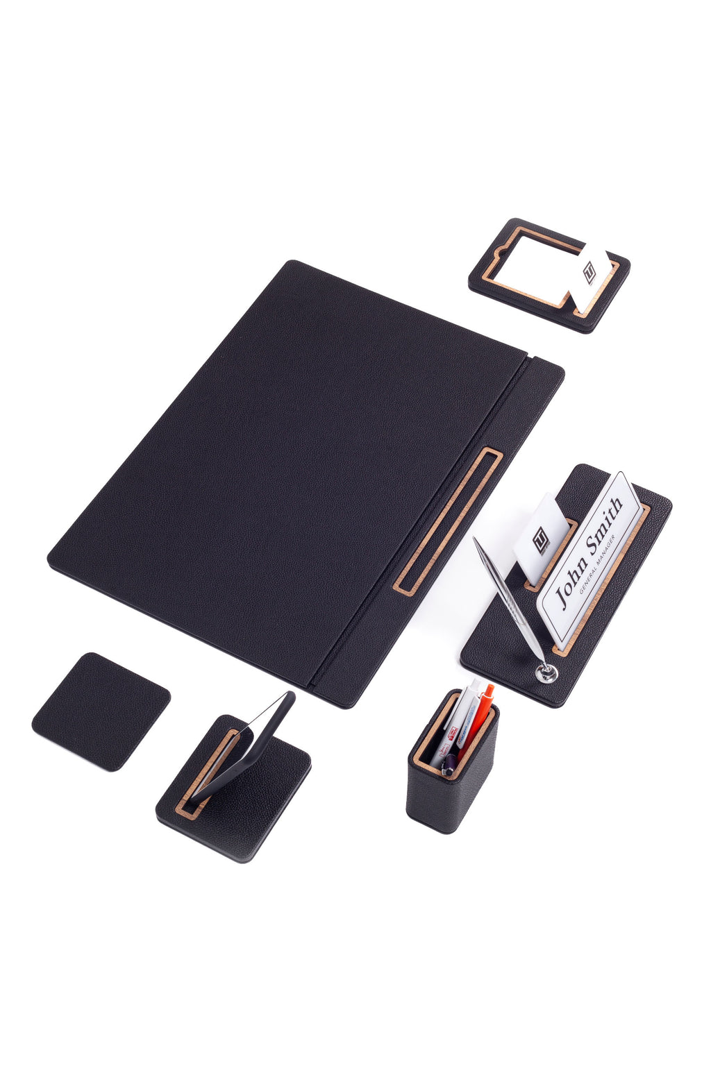 Cavalli Leather Desk Set 6 Pieces Covered Model Desk with Nameplate