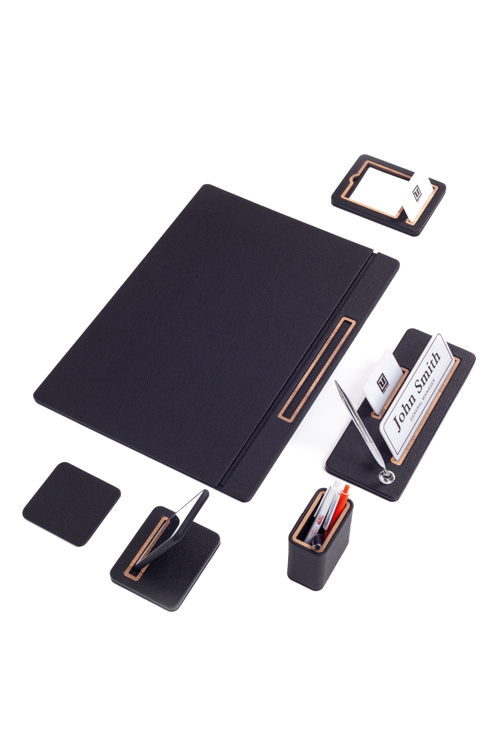 Cavalli Leather Desk Set 6 Pieces Covered Model Desk with Nameplate