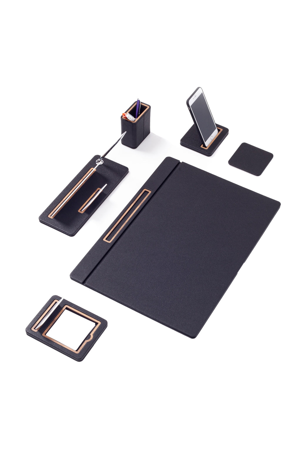 Cavalli Leather Desk Set 6 Pieces Covered Model Desk with Nameplate