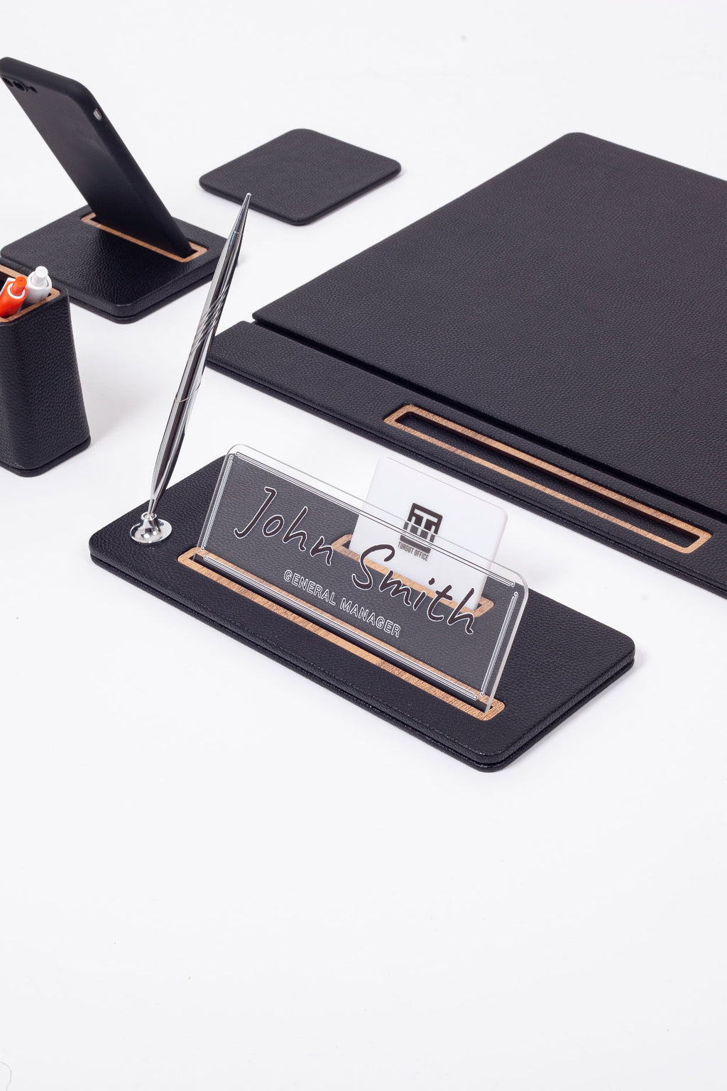 Cavalli Leather Desk Set 6 Pieces Covered Model Desk with Nameplate