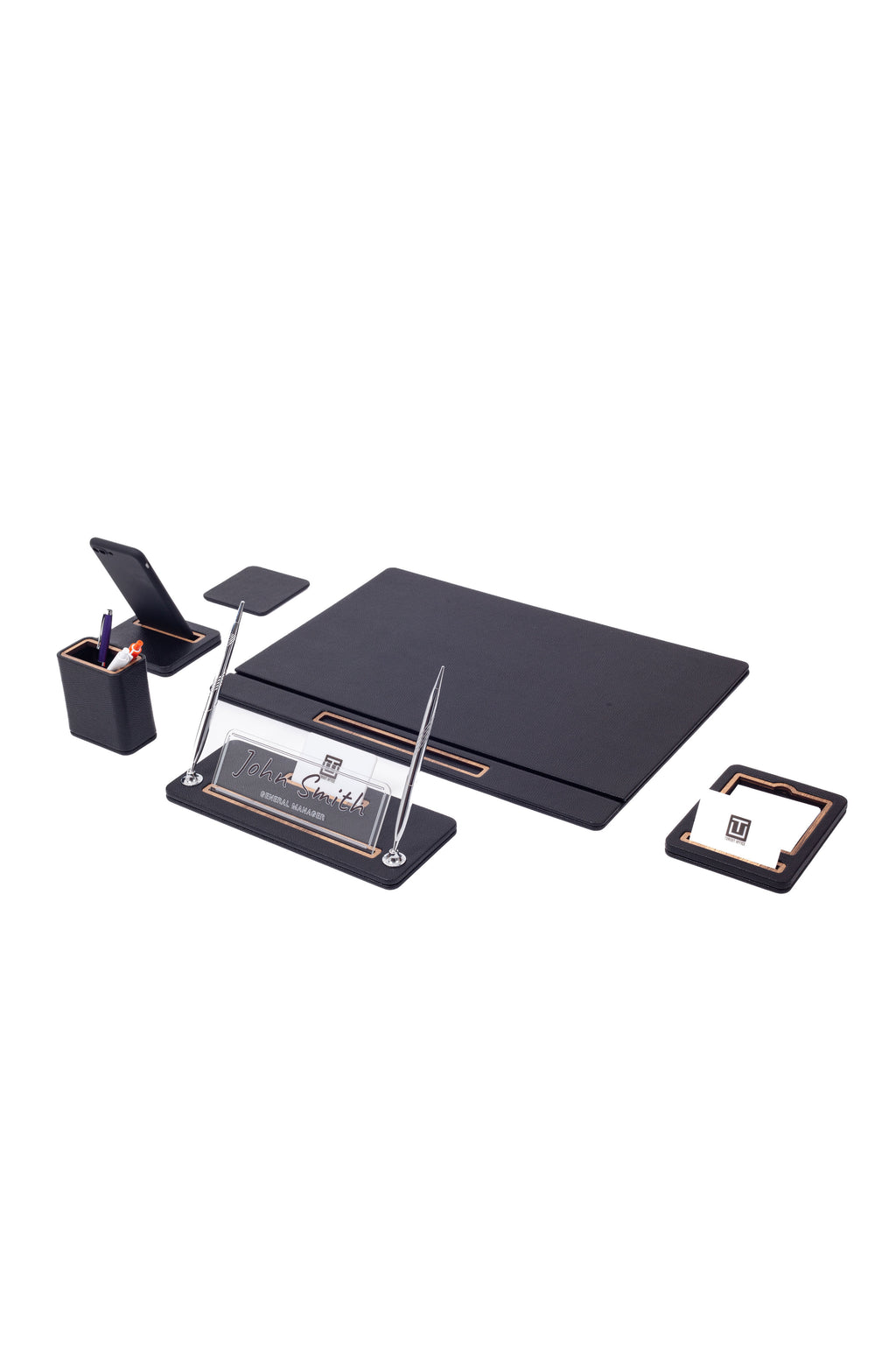 Capella Leather Desk Set 6 Pieces Covered Model Desk with Nameplate