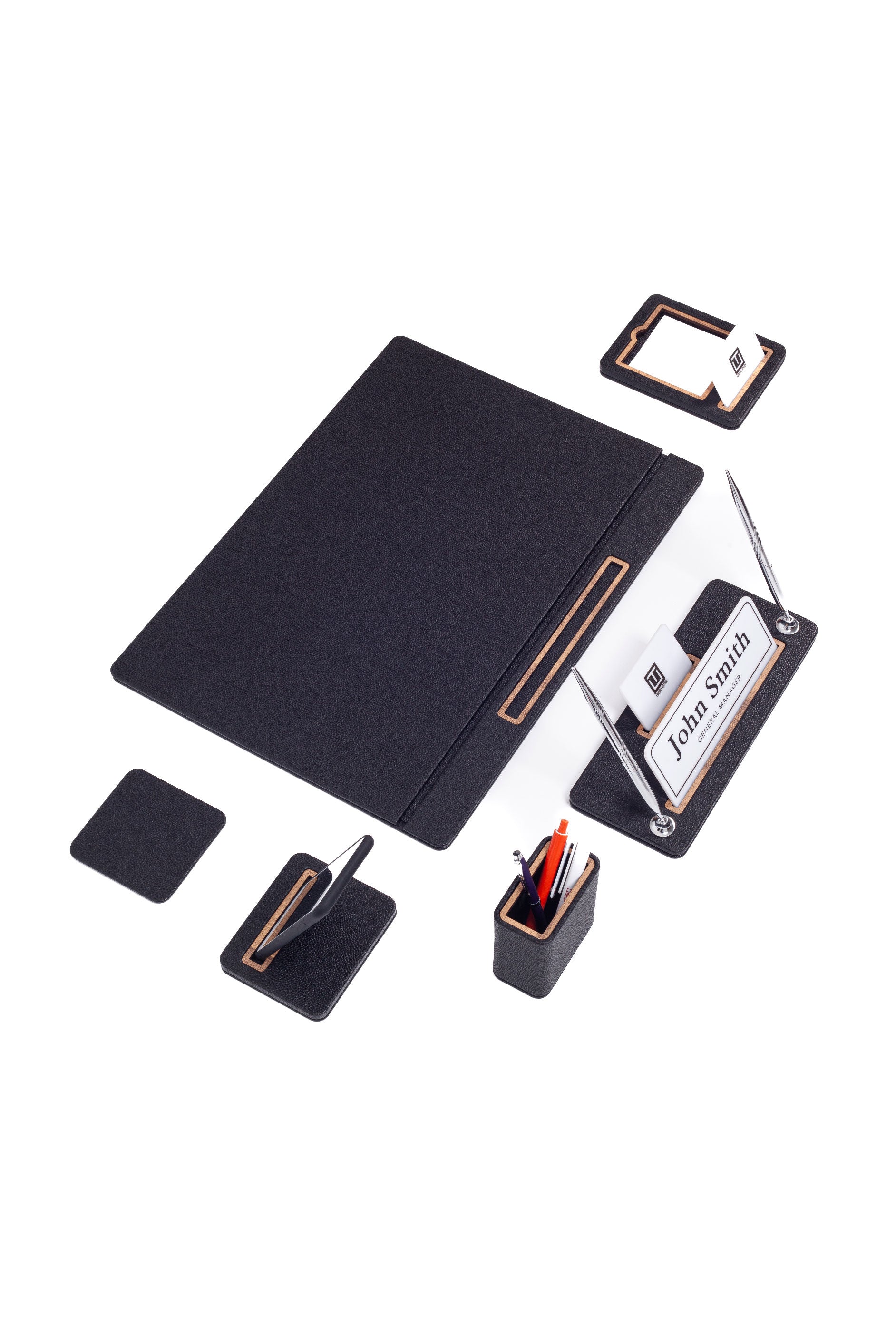 Capella Leather Desk Set 6 Pieces Covered Model Desk with Nameplate