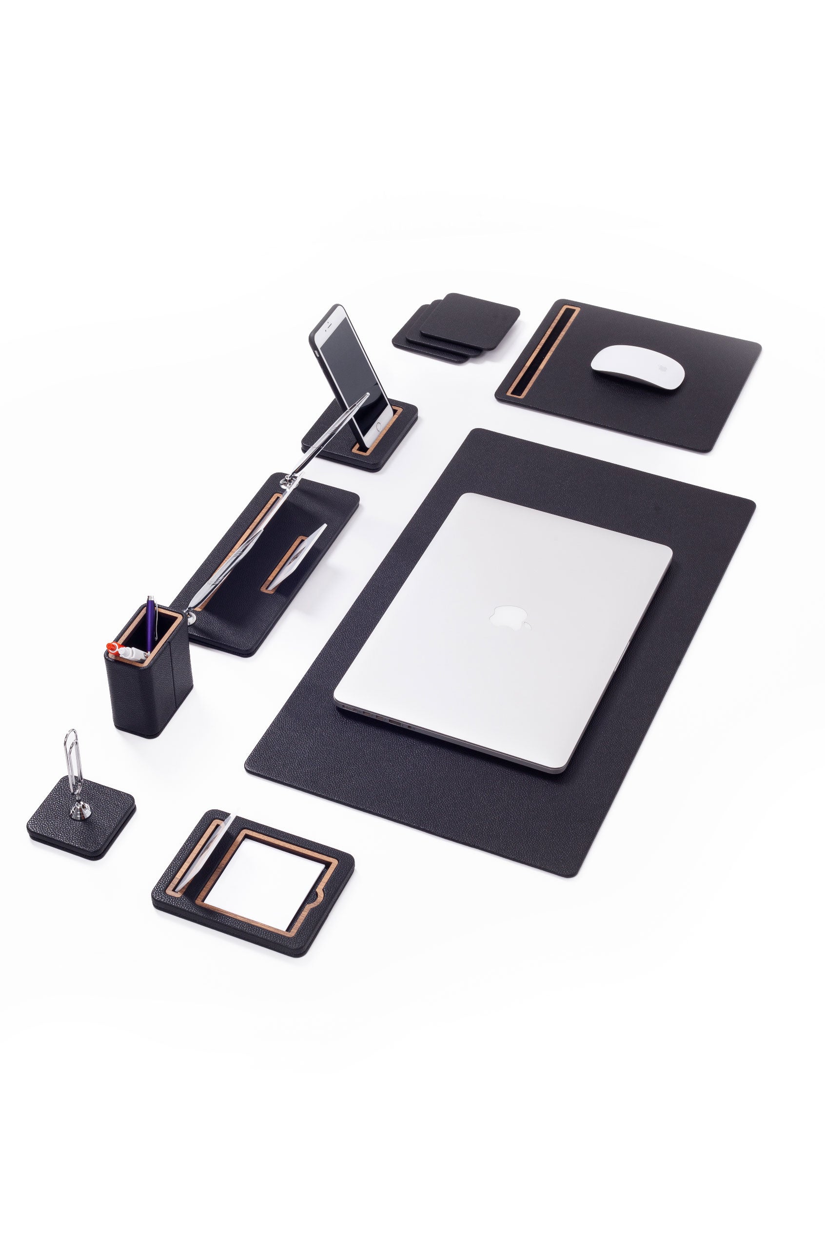 Capella Leather Desk Set 6 Pieces Desk with Nameplate