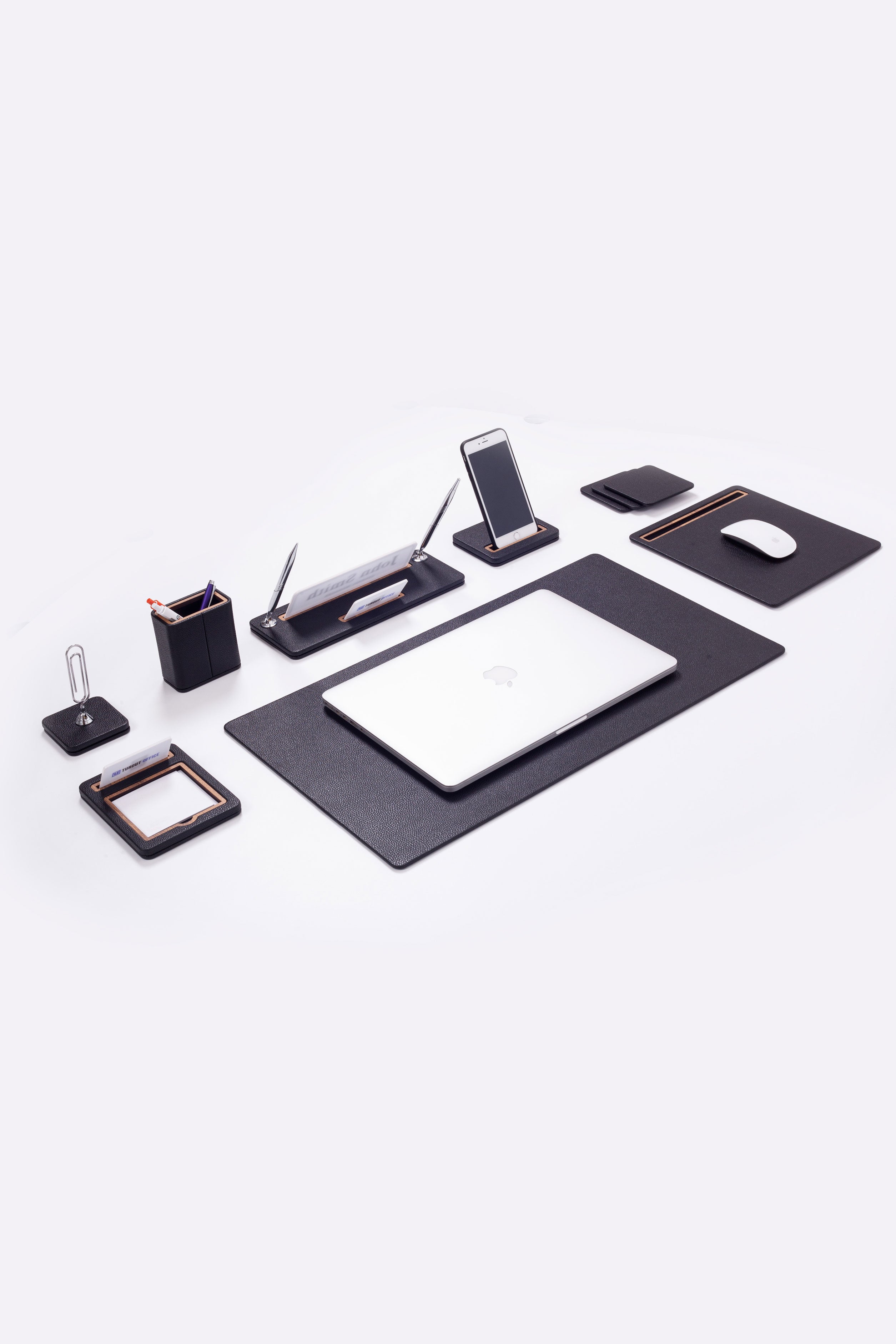 Capella Leather Desk Set 6 Pieces Desk with Nameplate