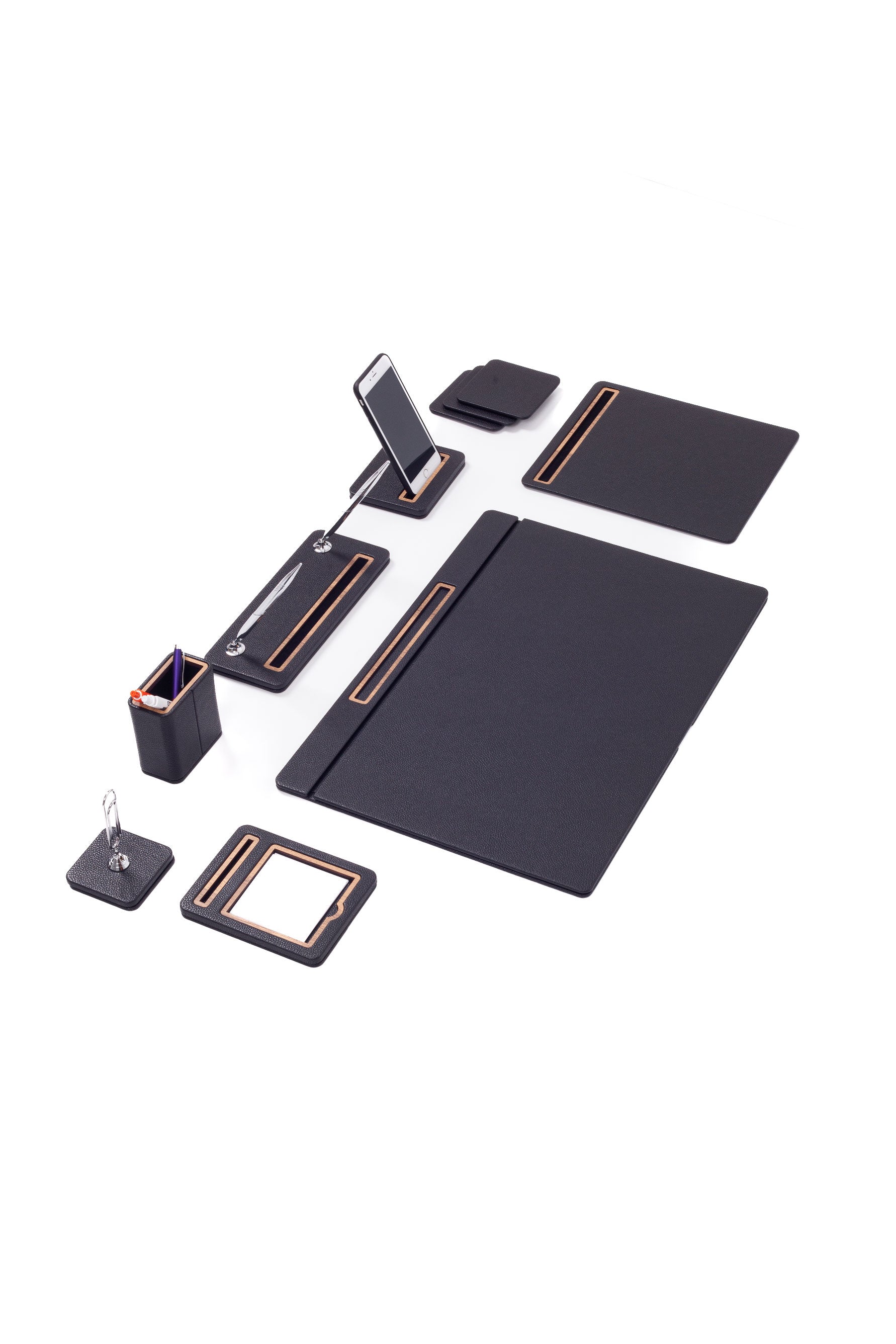 Pera Leather Desk Set 8 Piece Covered Model