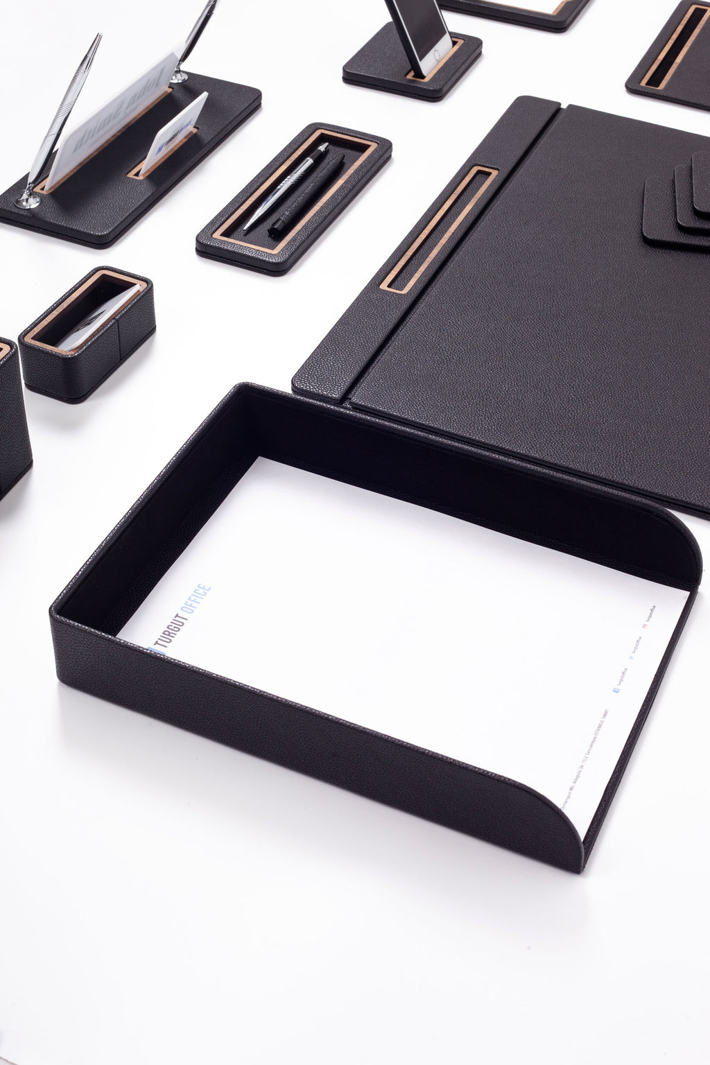 Capella Leather Desk Set 10 Pcs. Covered Model With Single Document Shelf