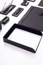 Capella Leather Desk Set 10 Pcs. Covered Model With Single Document Shelf