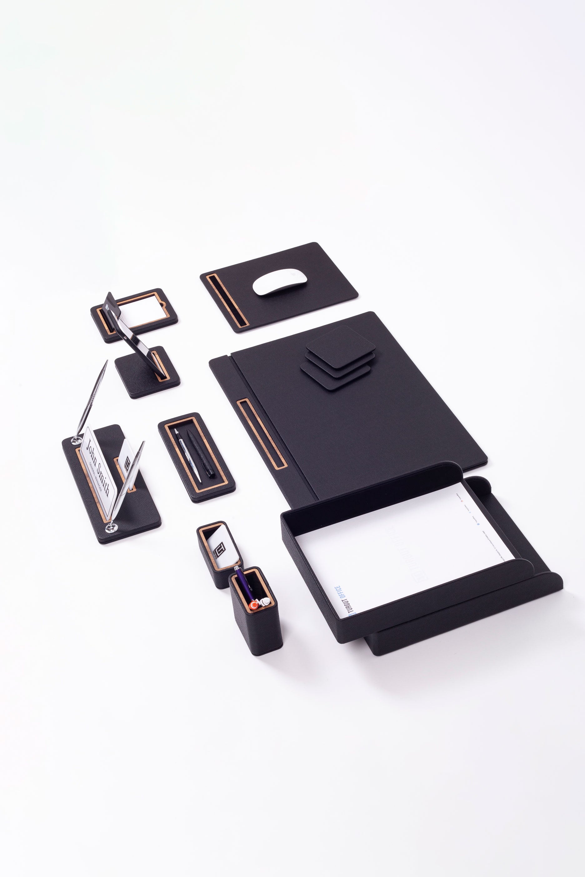 Capella Leather Desk Set 11 Pcs. Cover Model With Double Document Shelf