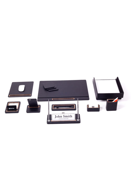 Capella Leather Desk Set 11 Pcs. Cover Model With Double Document Shelf