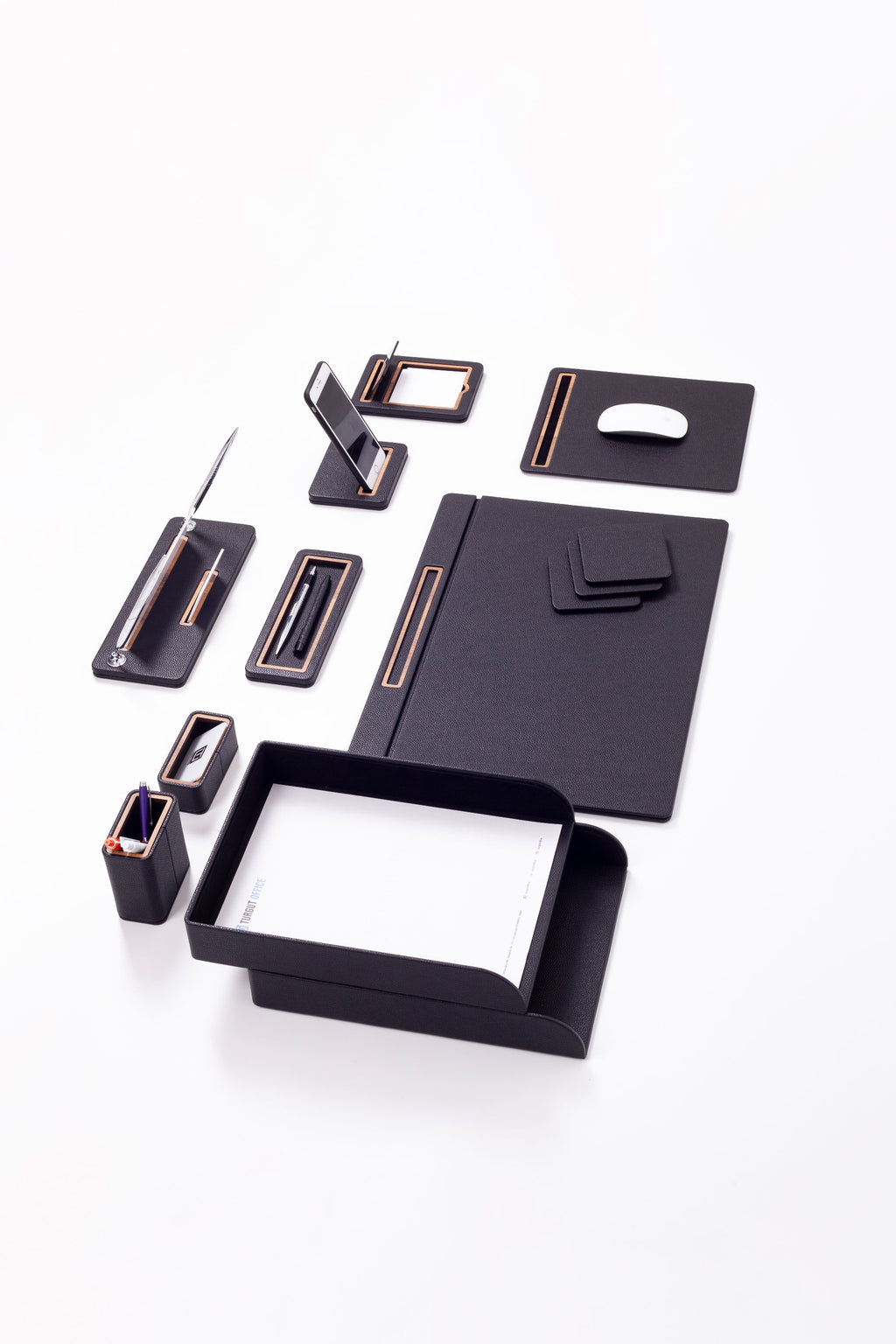 Capella Leather Desk Set 11 Pcs. Cover Model With Double Document Shelf