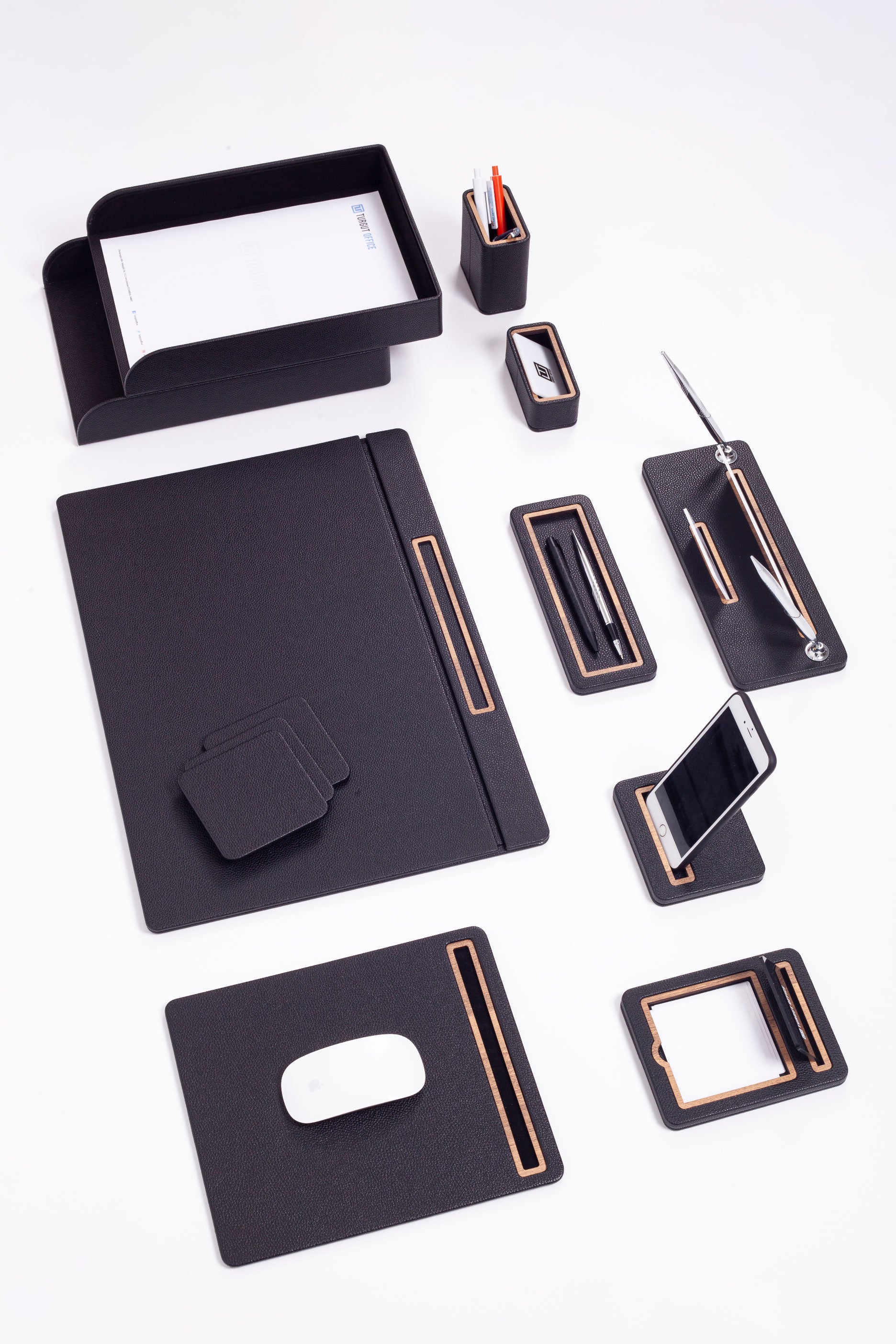 Capella Leather Desk Set 11 Pcs. Cover Model With Double Document Shelf