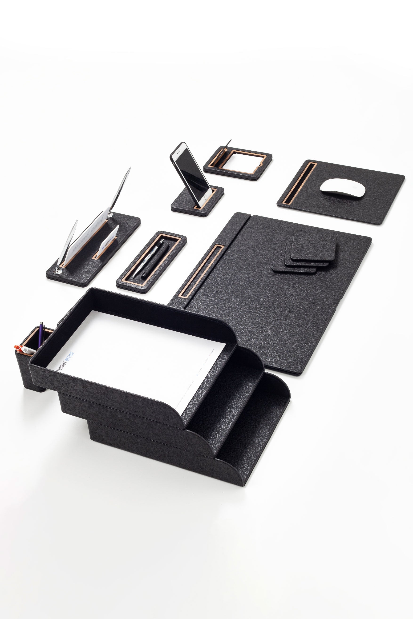 Capella Leather Desk Set 12 Pieces Covered Model With Three Document Shelves