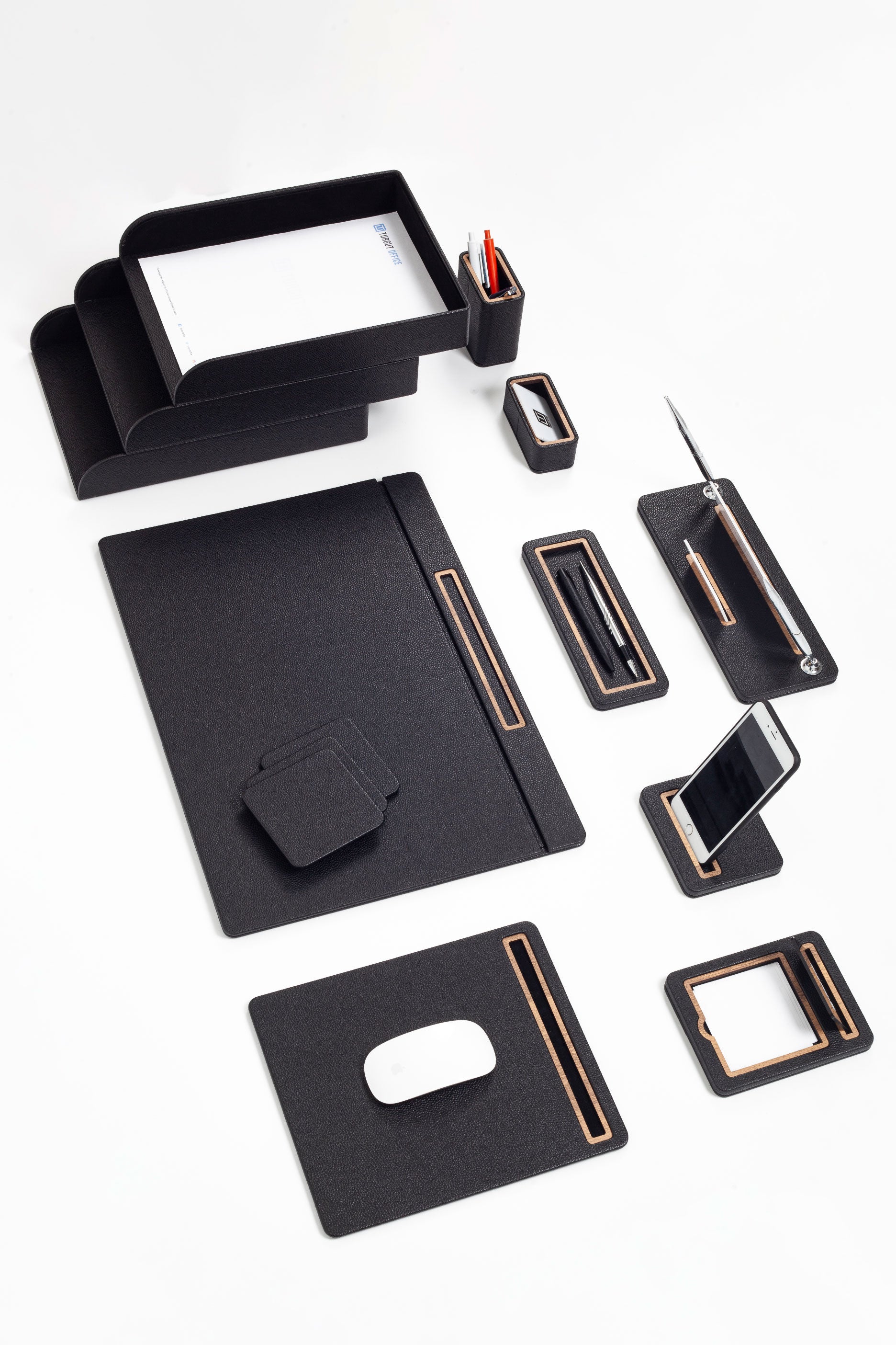 Capella Leather Desk Set 12 Pieces Covered Model With Three Document Shelves