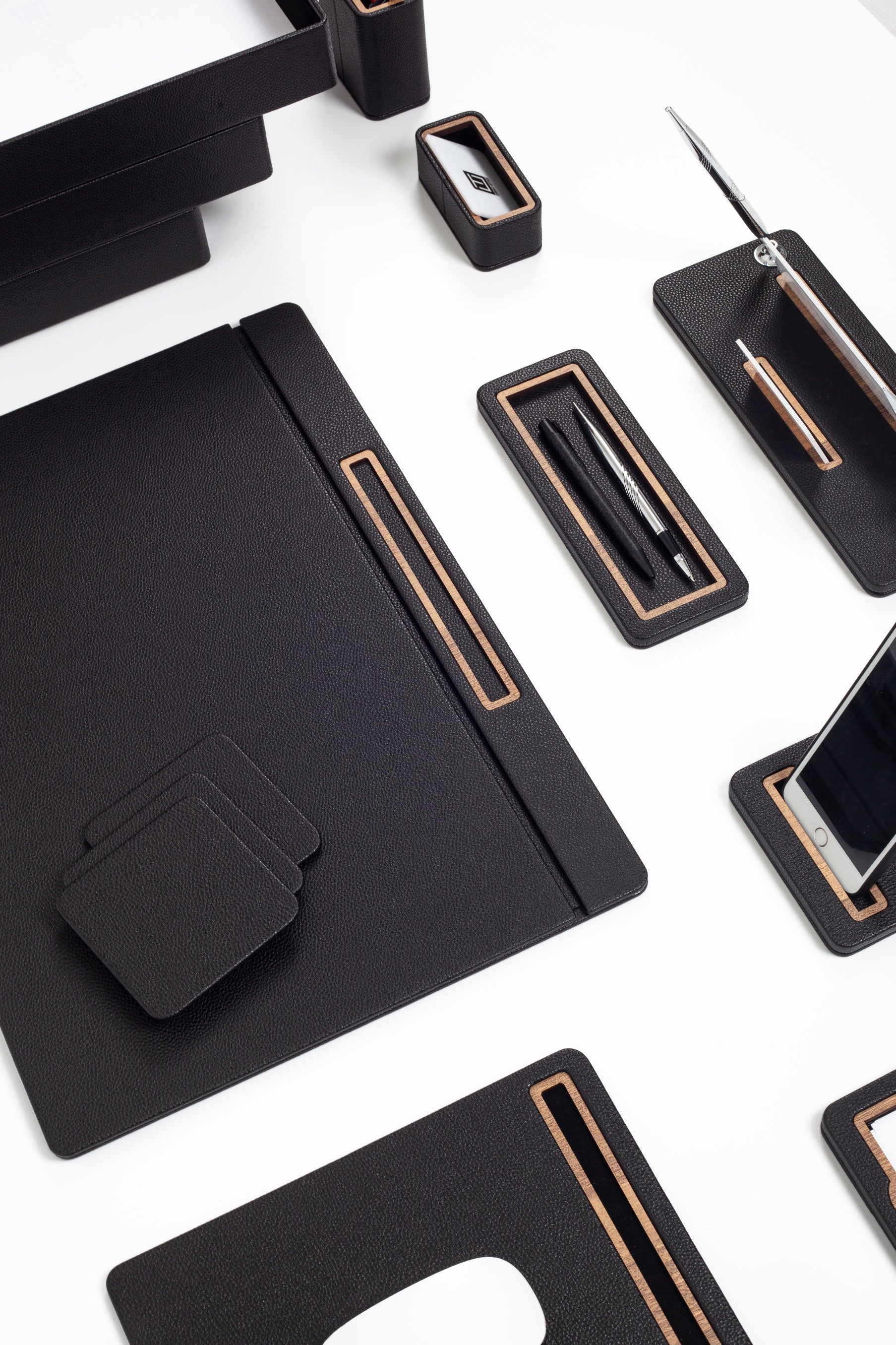 Capella Leather Desk Set 12 Pieces Covered Model With Three Document Shelves