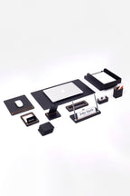 طقم مكتب كابريلا الجلدي مكون من 11 قطعة مع رف مزدوج للمستندات