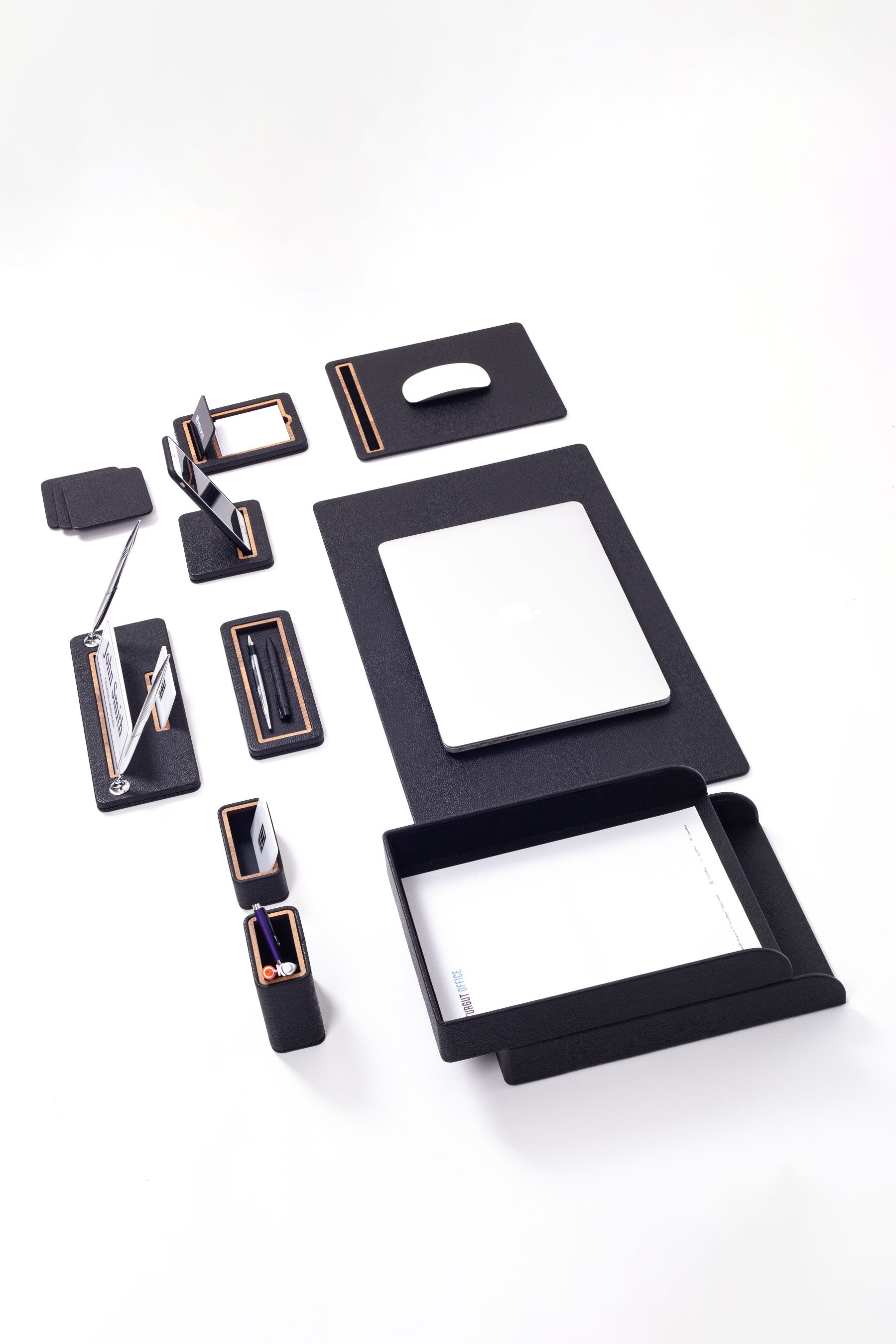 Capella Leather Desk Set 11 Pieces With Double Document Shelf