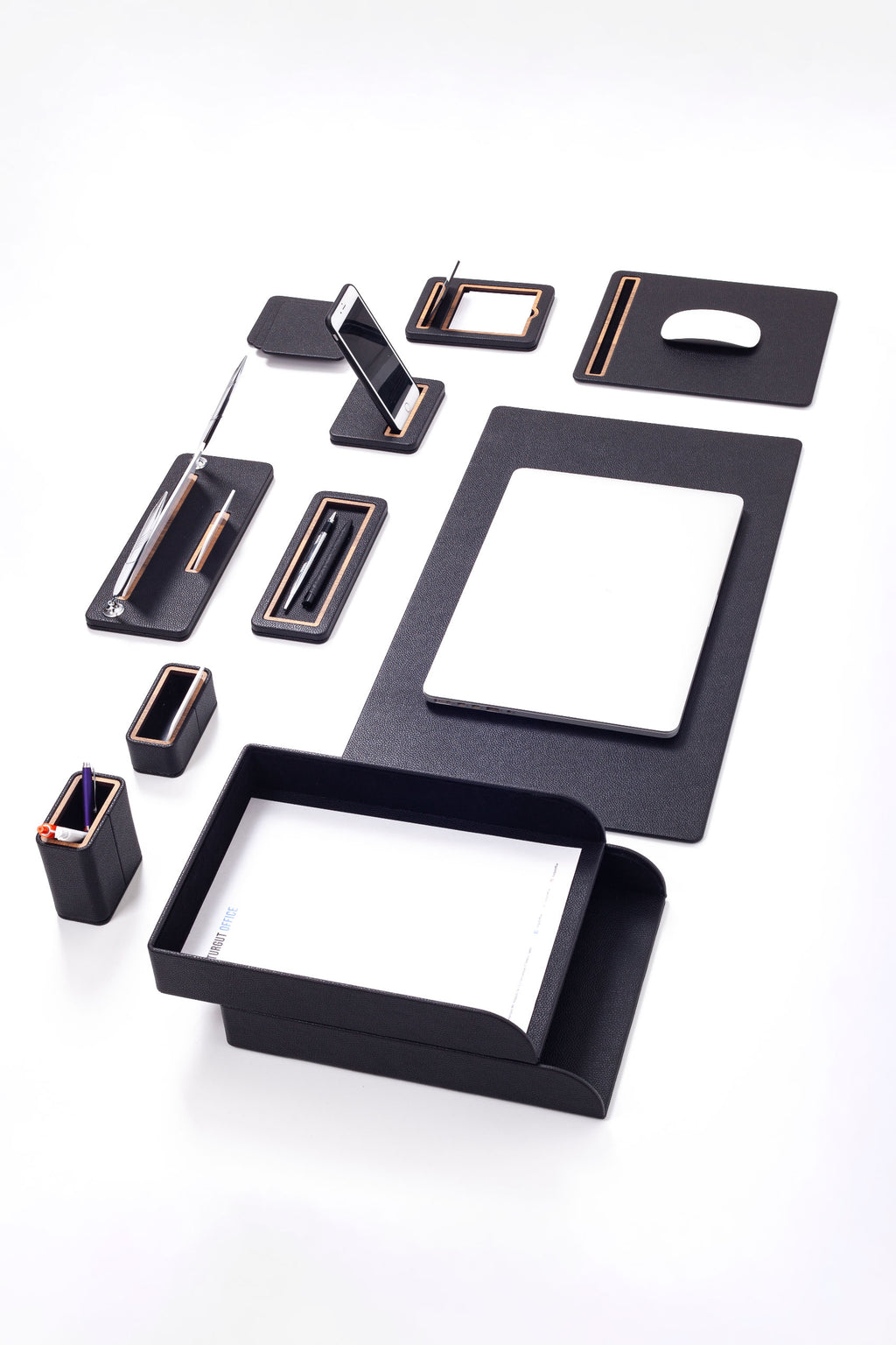 Capella Leather Desk Set 11 Pieces With Double Document Shelf