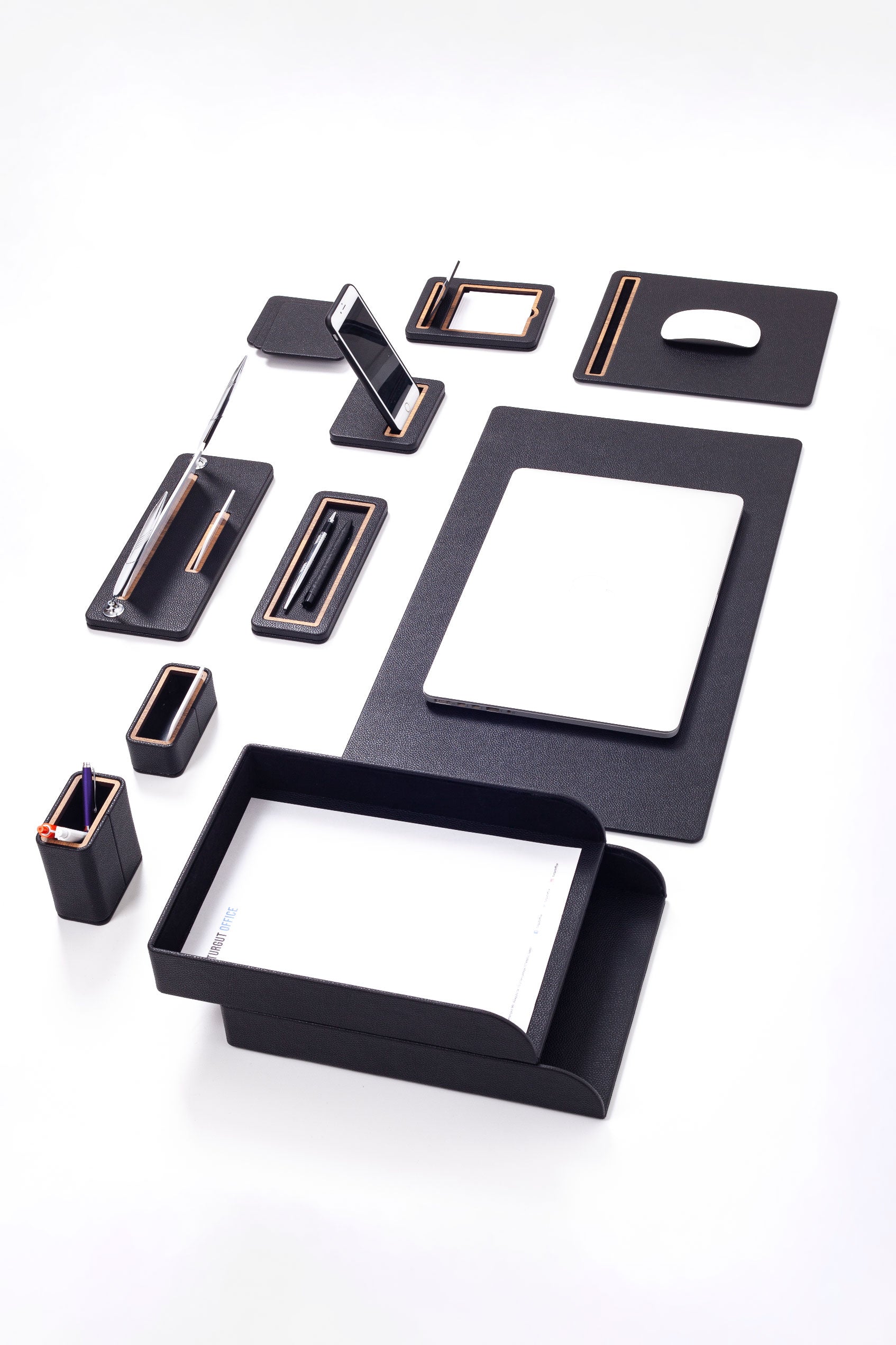 Capella Leather Desk Set 11 Pieces With Double Document Shelf