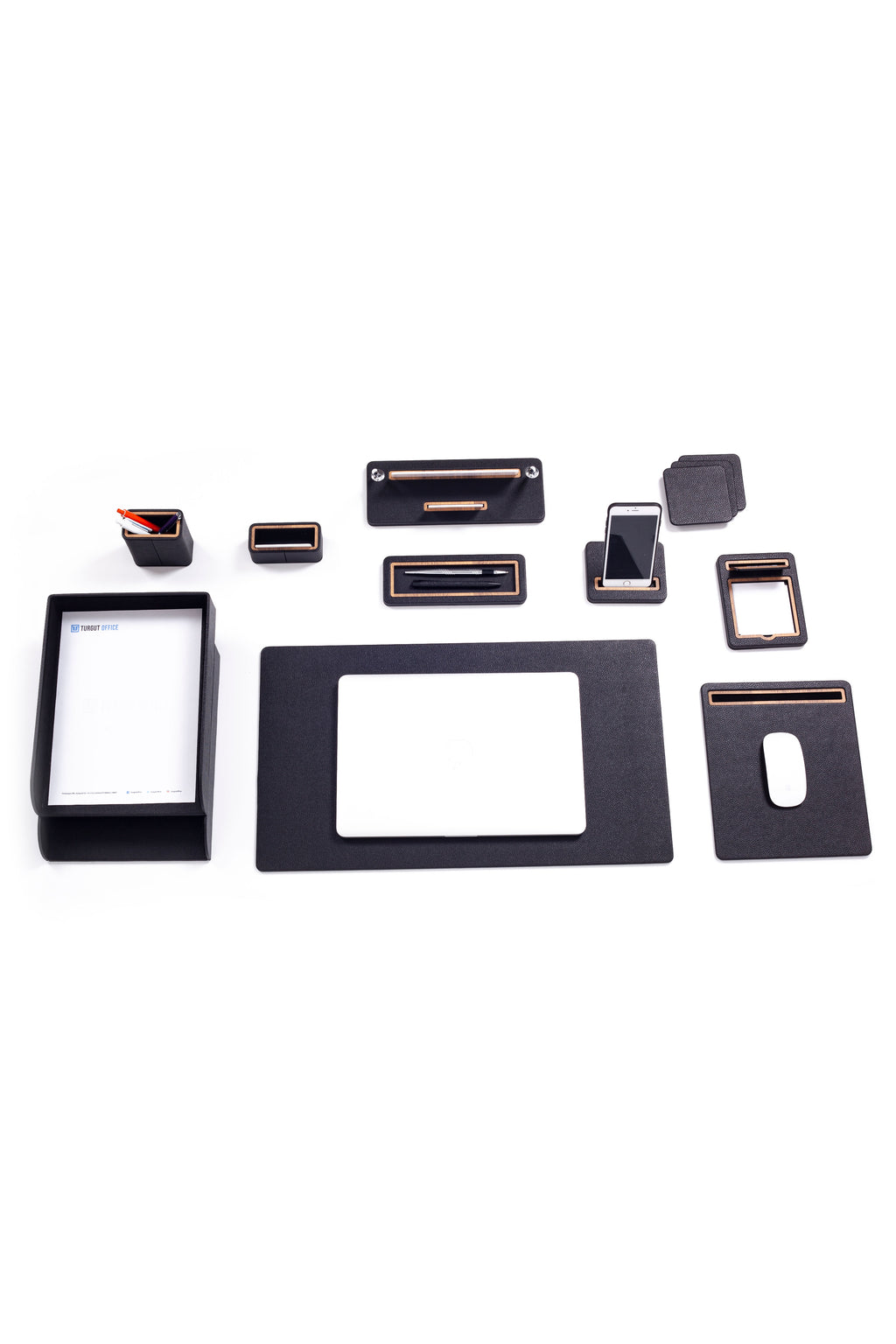 Capella Leather Desk Set 11 Pieces With Double Document Shelf