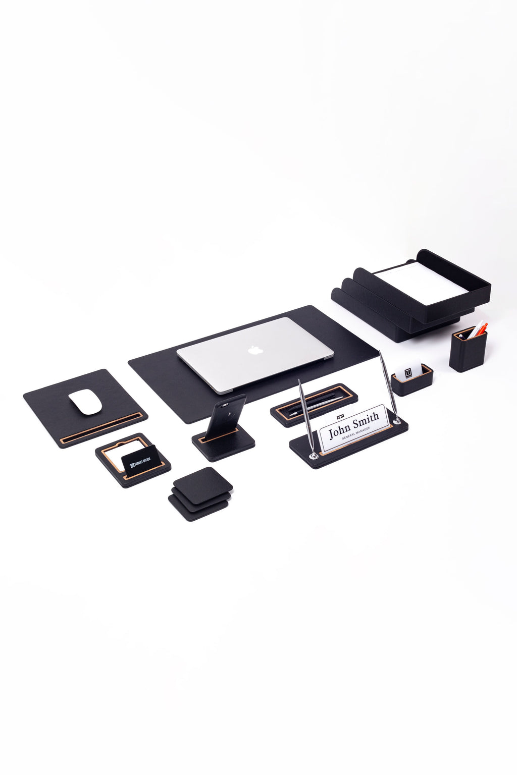 Capella Leather Desk Set 12 Pieces With Three Document Shelves