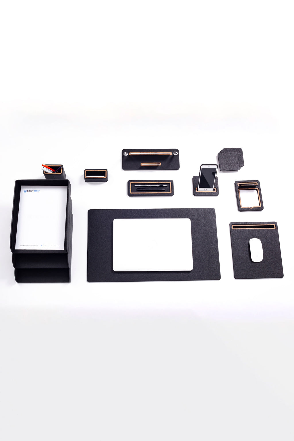 Capella Leather Desk Set 12 Pieces With Three Document Shelves