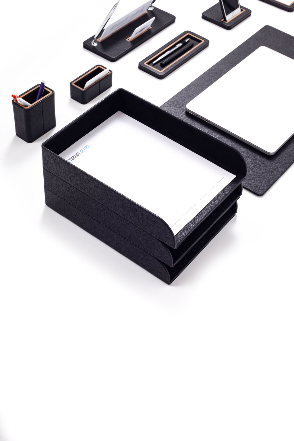 Capella Leather Desk Set 12 Pieces With Three Document Shelves