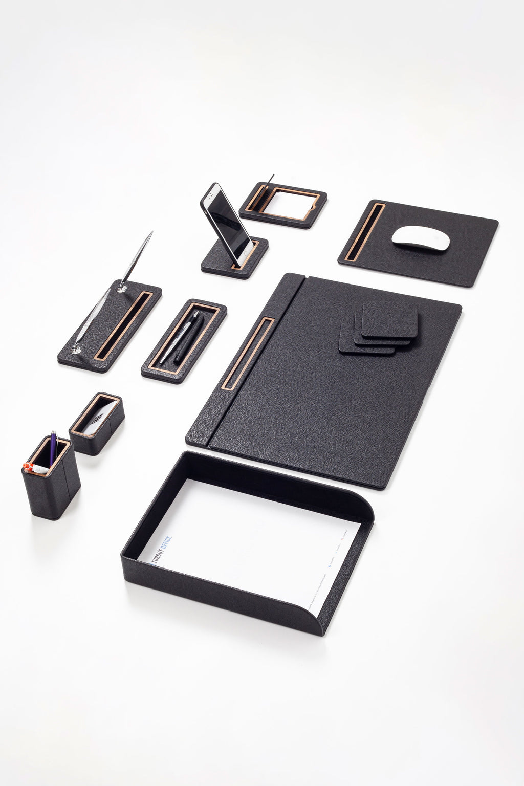 Pera Leather Desk Set 10 Pieces Covered Model Single Document Shelf