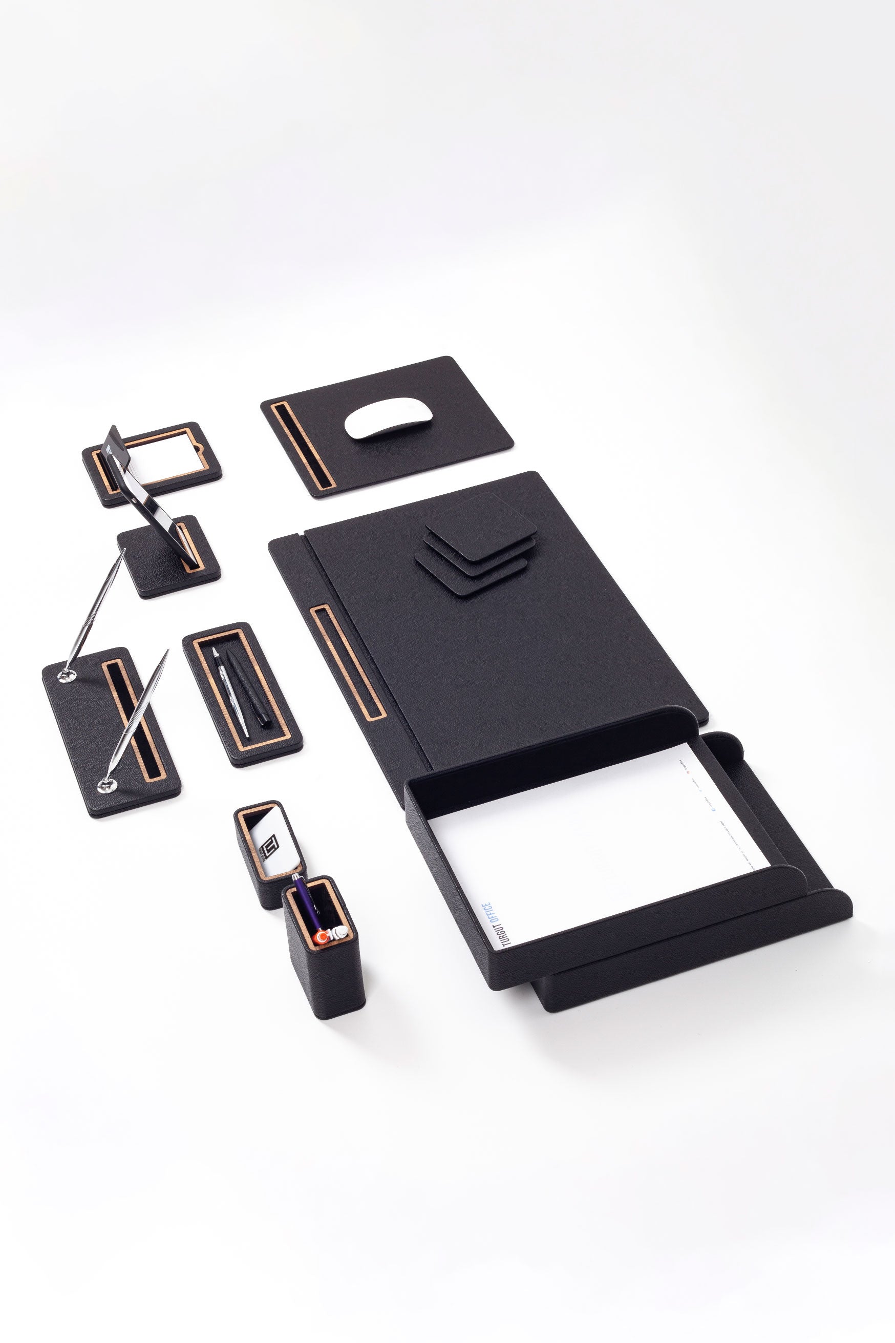 Pera Leather Desk Set 11 Pcs. Cover Model With Double Document Shelf