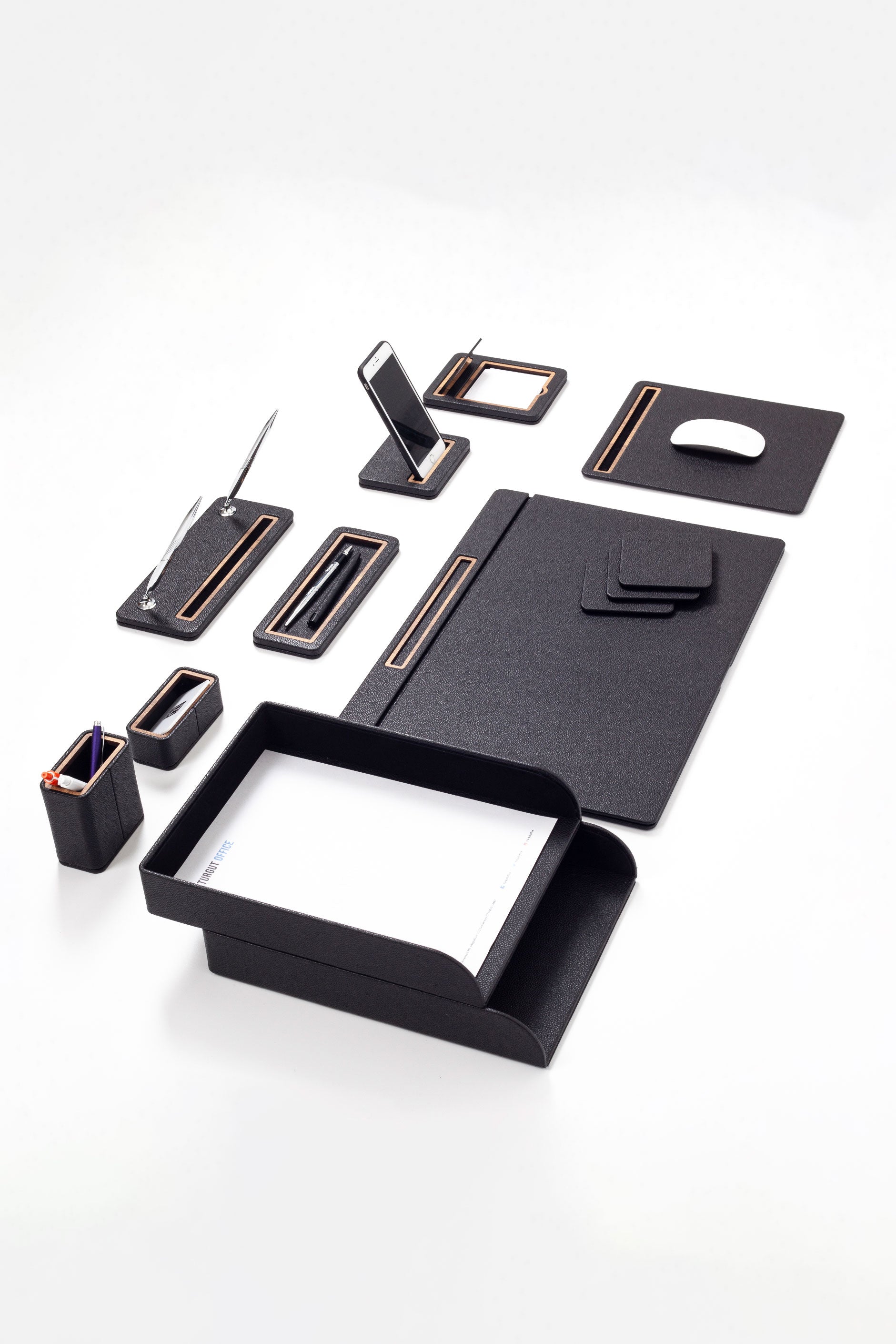 Pera Leather Desk Set 11 Pcs. Cover Model With Double Document Shelf