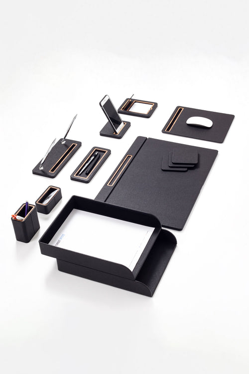 Ensemble de bureau en cuir Pera, modèle couvert, 11 pièces, avec porte-documents double