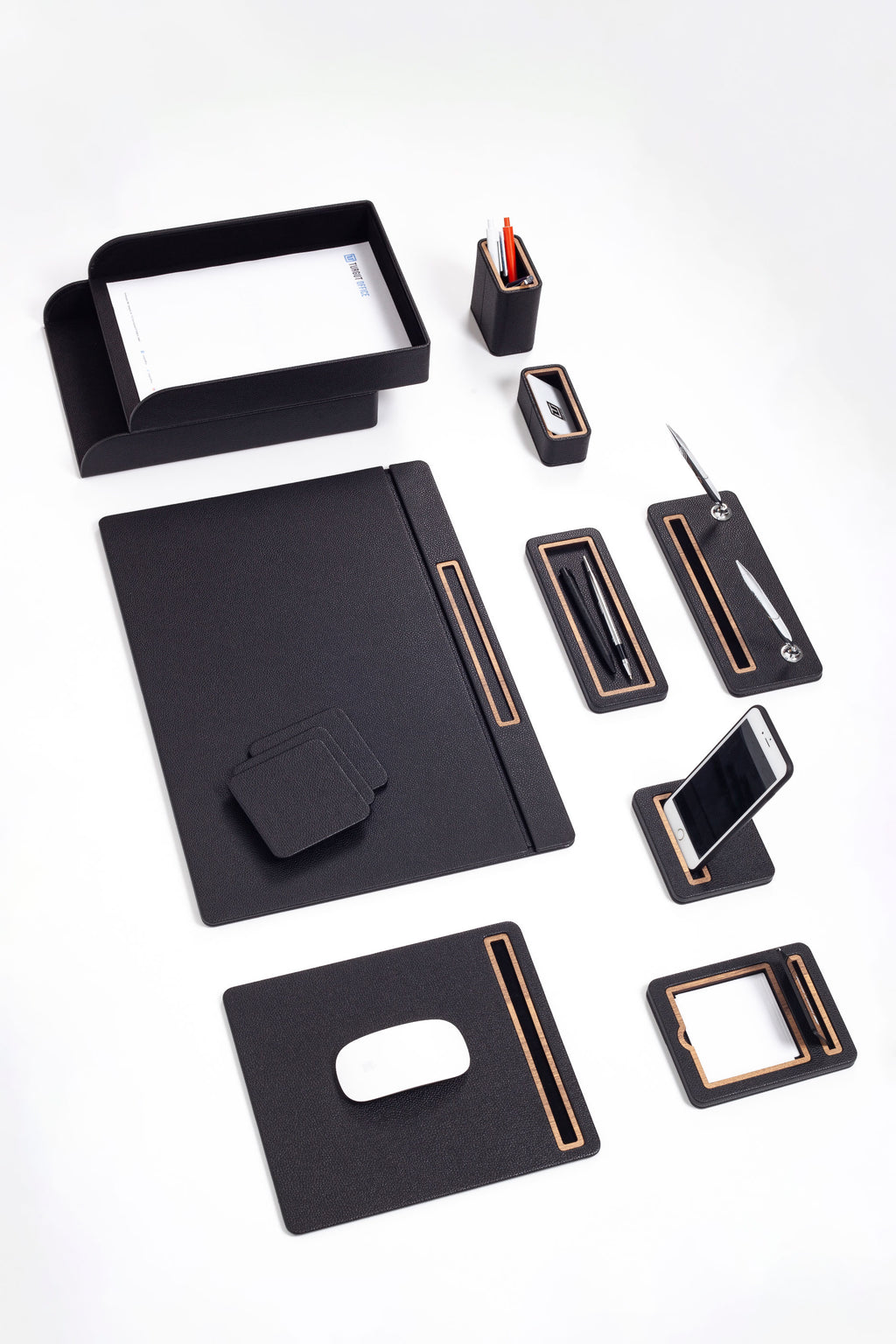 Pera Leather Desk Set 11 Pcs. Cover Model With Double Document Shelf