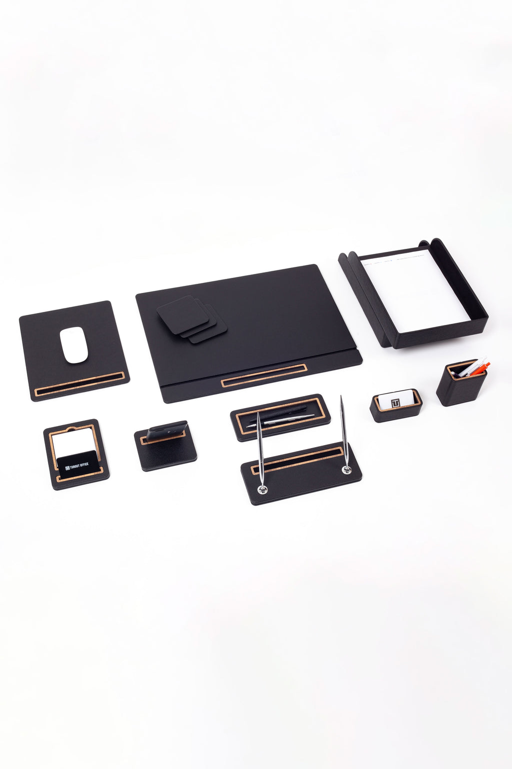 Pera Leather Desk Set 11 Pcs. Cover Model With Double Document Shelf