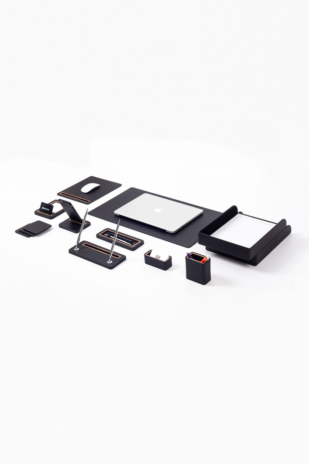 Pera Leather Desk Set 11 Pieces With Double Document Shelf