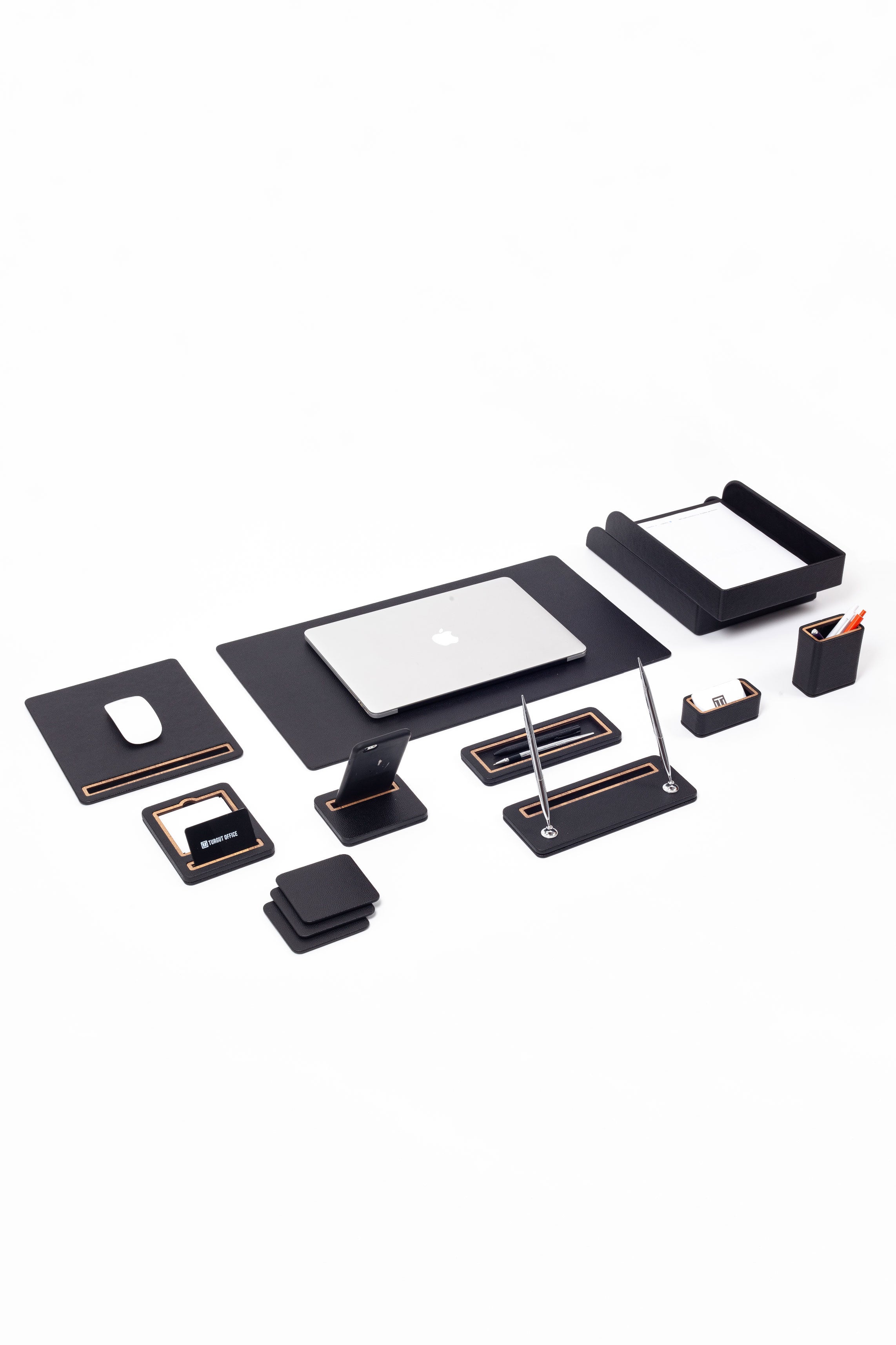 Pera Leather Desk Set 11 Pieces With Double Document Shelf