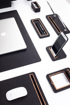 Pera Leather Desk Set 11 Pieces With Double Document Shelf