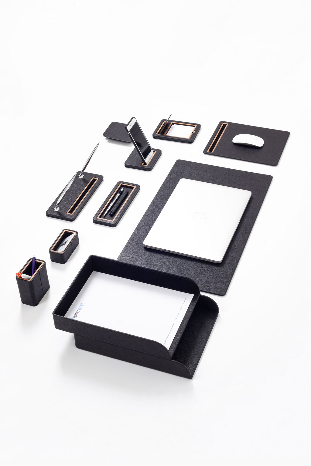 Pera Leather Desk Set 11 Pieces With Double Document Shelf