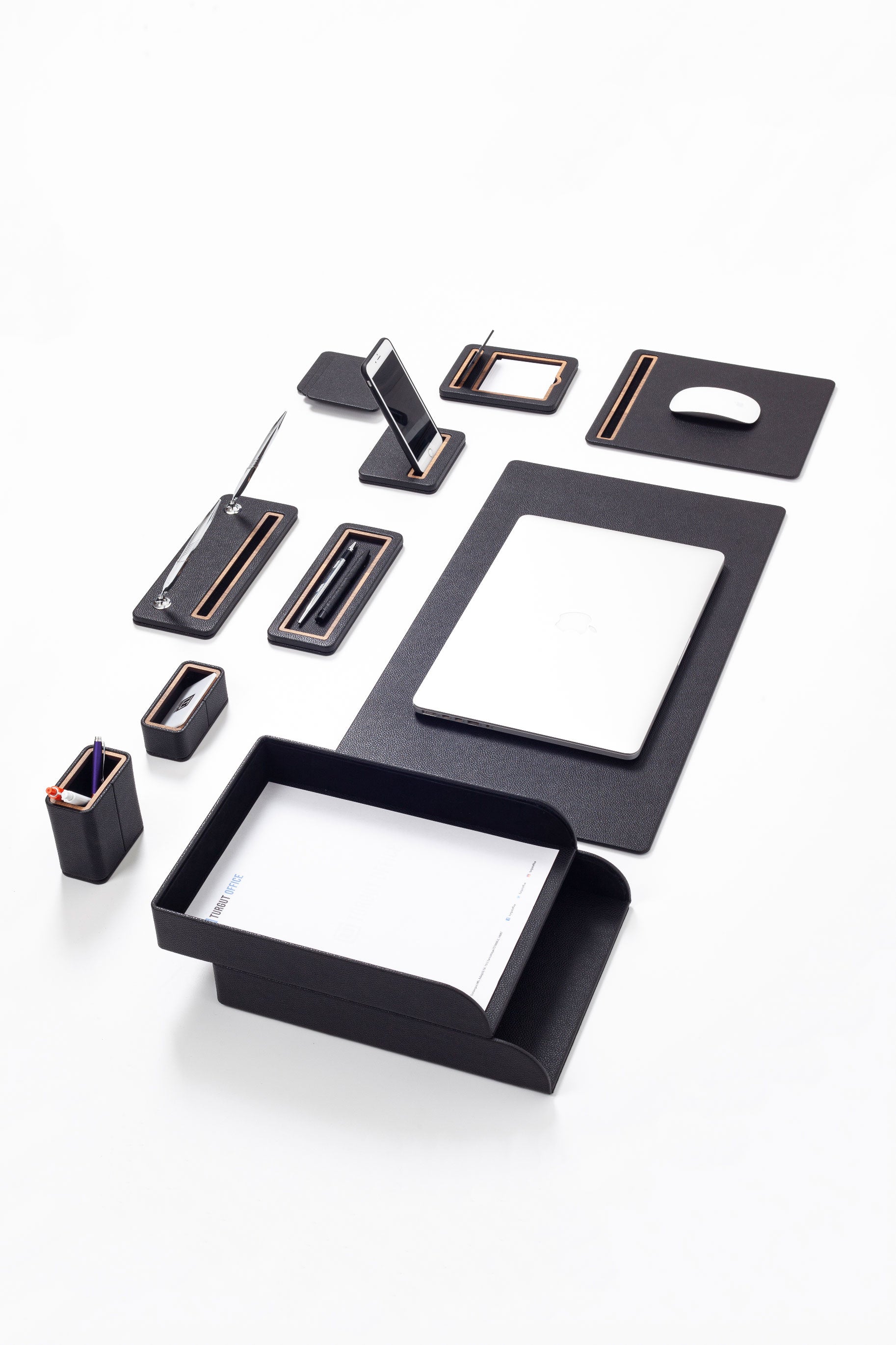 Pera Leather Desk Set 11 Pieces With Double Document Shelf