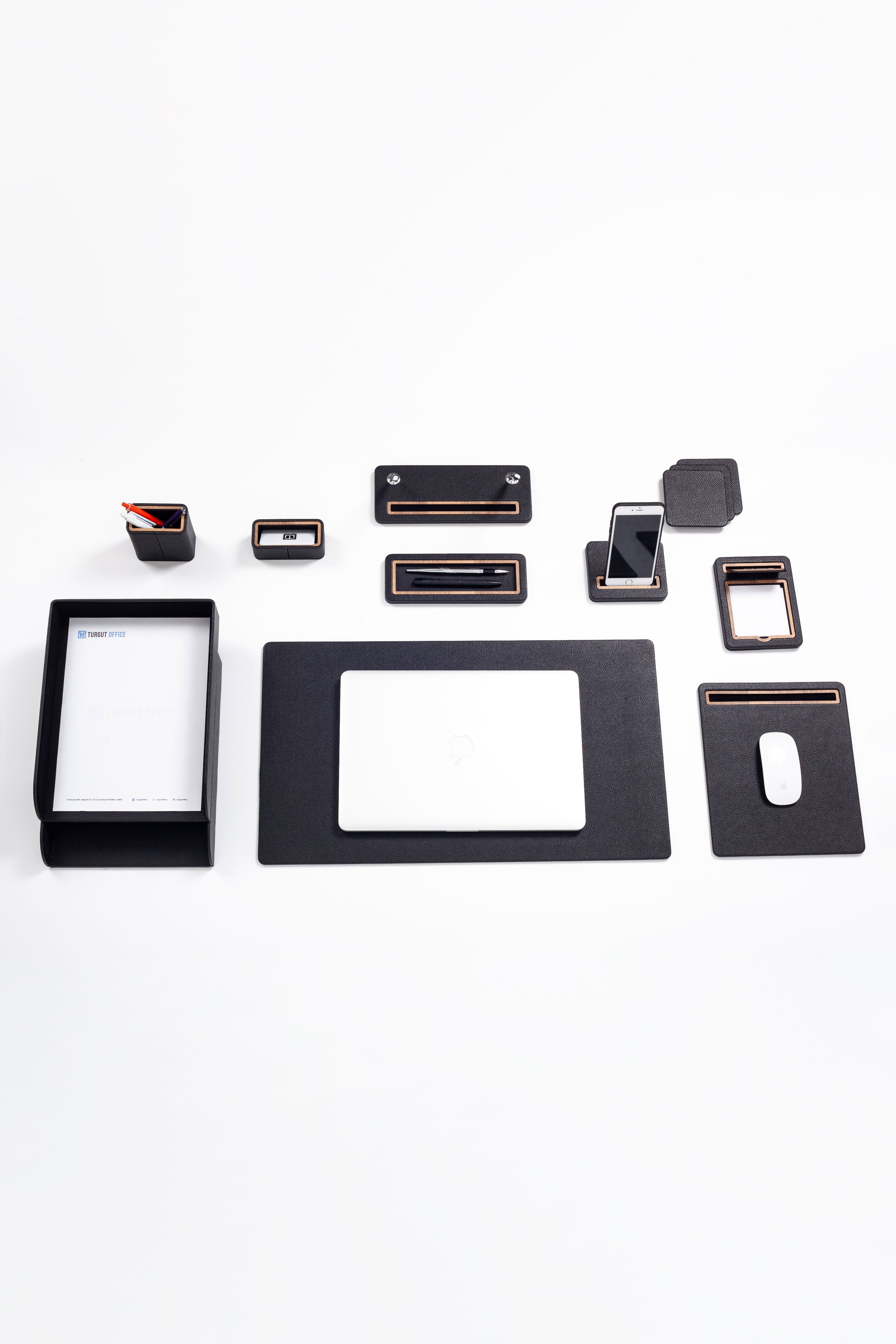 Pera Leather Desk Set 11 Pieces With Double Document Shelf