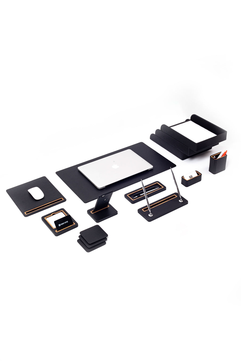 Pera Leather Desk Set 12 Pieces With Three Document Shelves