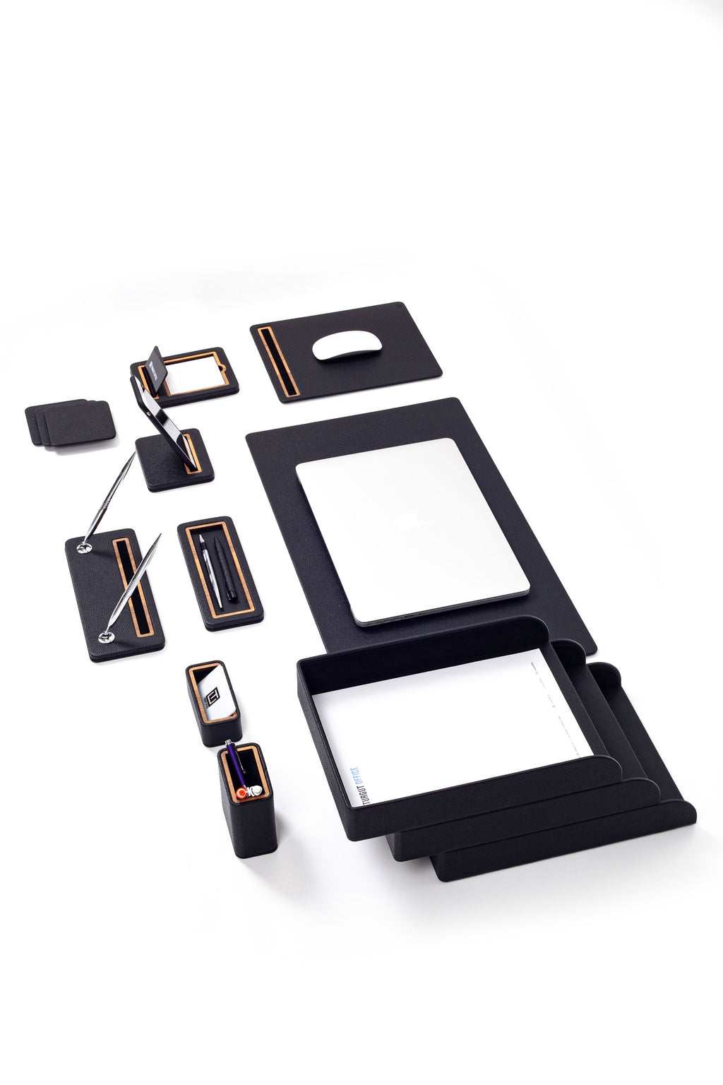 Pera Leather Desk Set 12 Pieces With Three Document Shelves