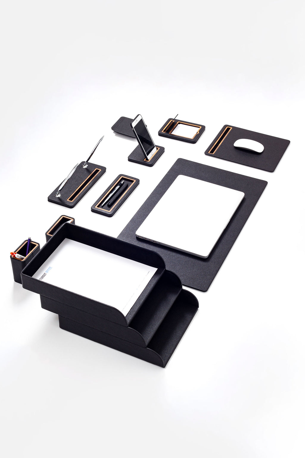 Pera Leather Desk Set 12 Pieces With Three Document Shelves