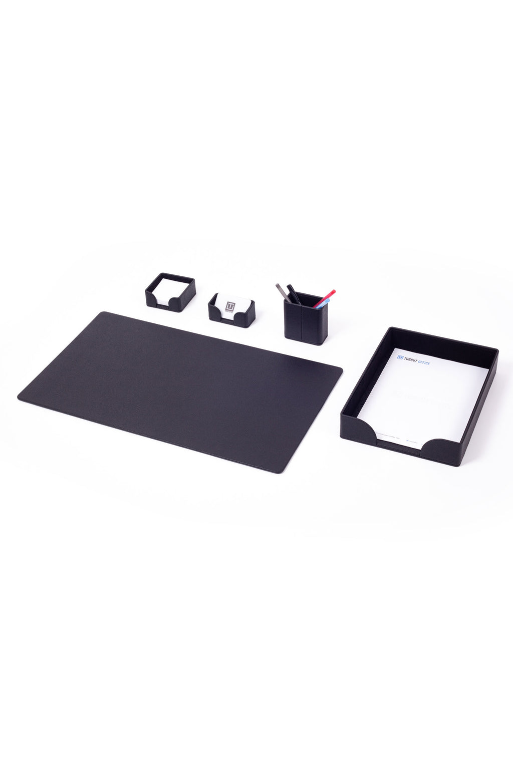 Felix Leather Desk Set Black 5 Pieces
